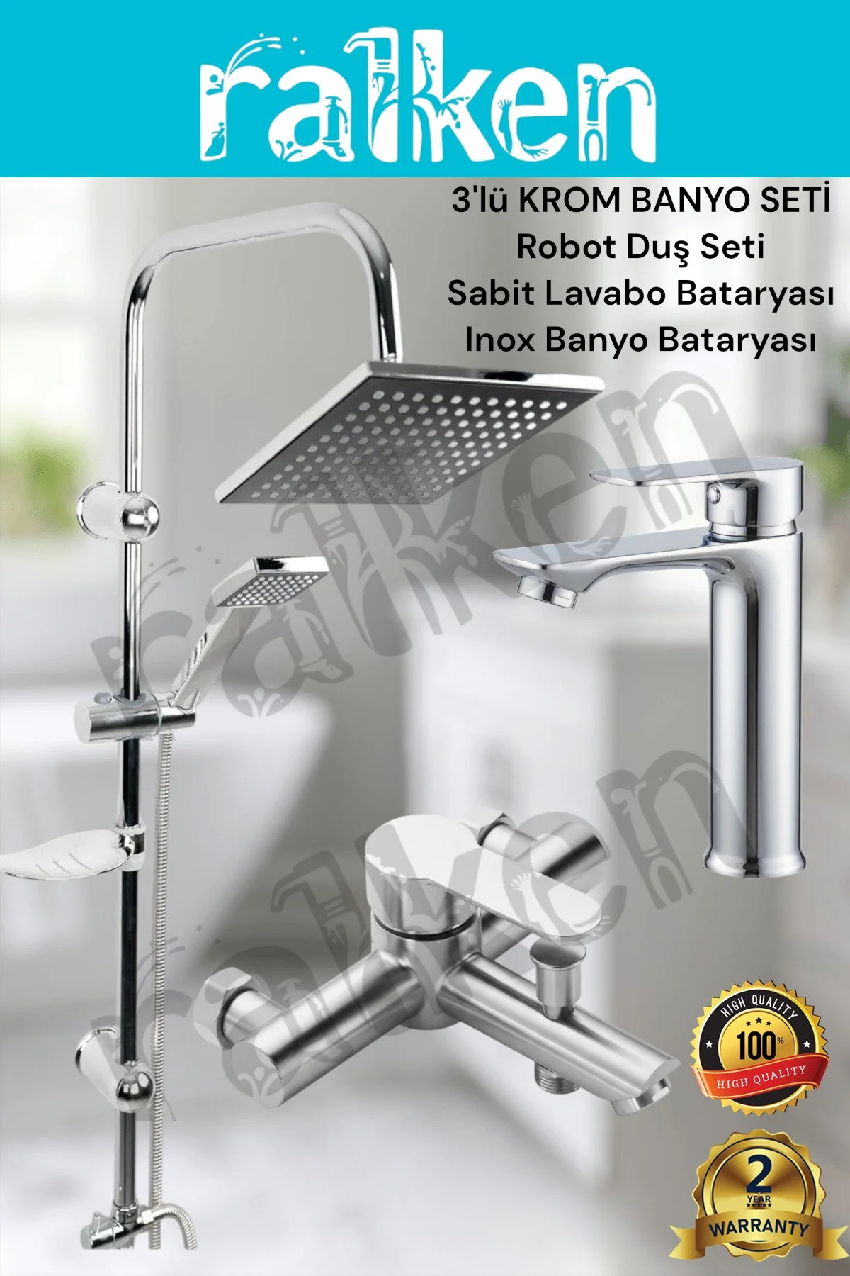 سیستم دوش سرویس حمام 3 تکه کروم روبات شیر INOX و سینک ثابت ست ​​آب RALKEN