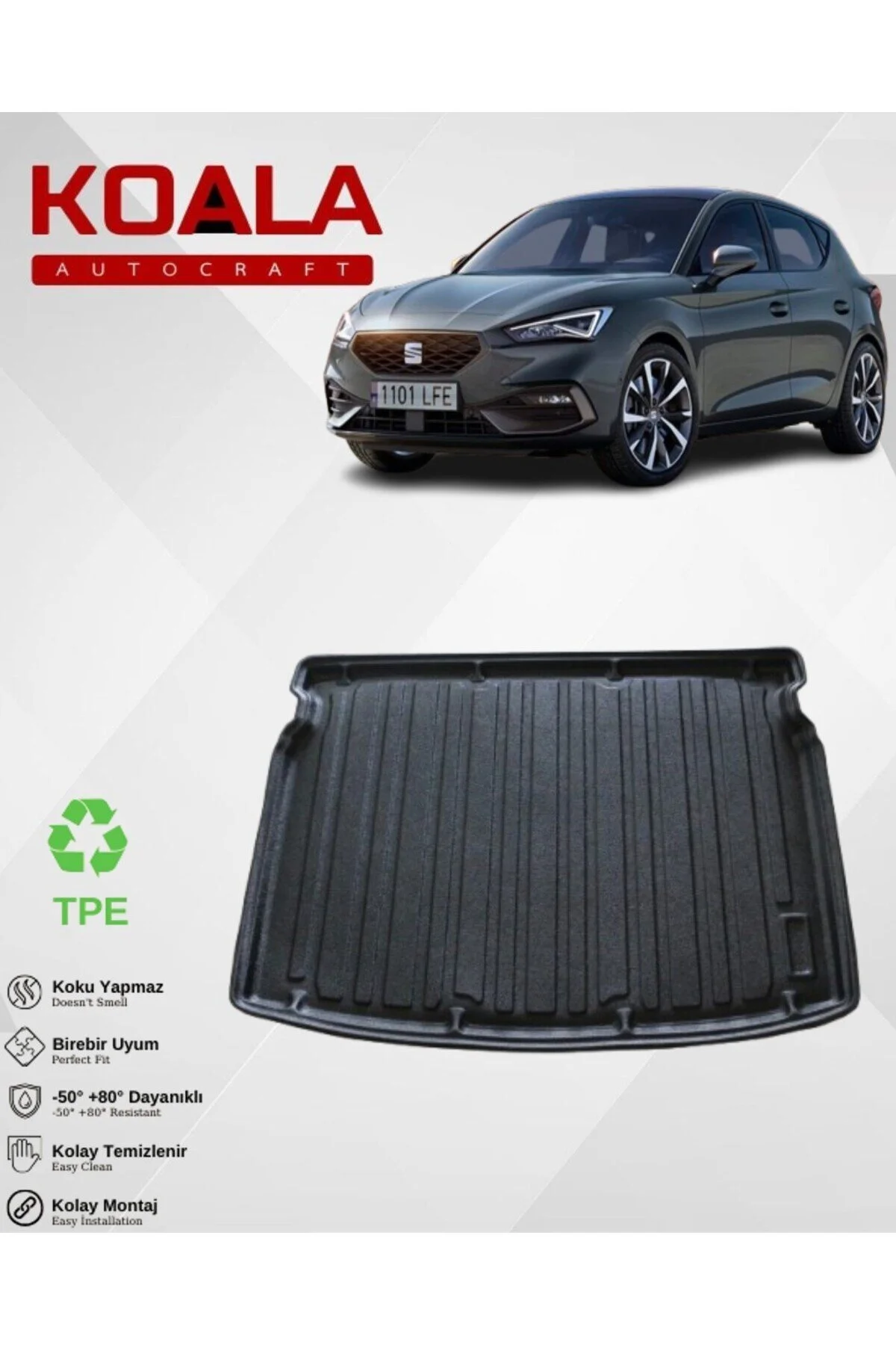 کفپوش صندوق خودرو سازگار با SEAT LEON PLUG 2025 به بعد محفظه چمدان مخصوص KoalaOtoTekstil
