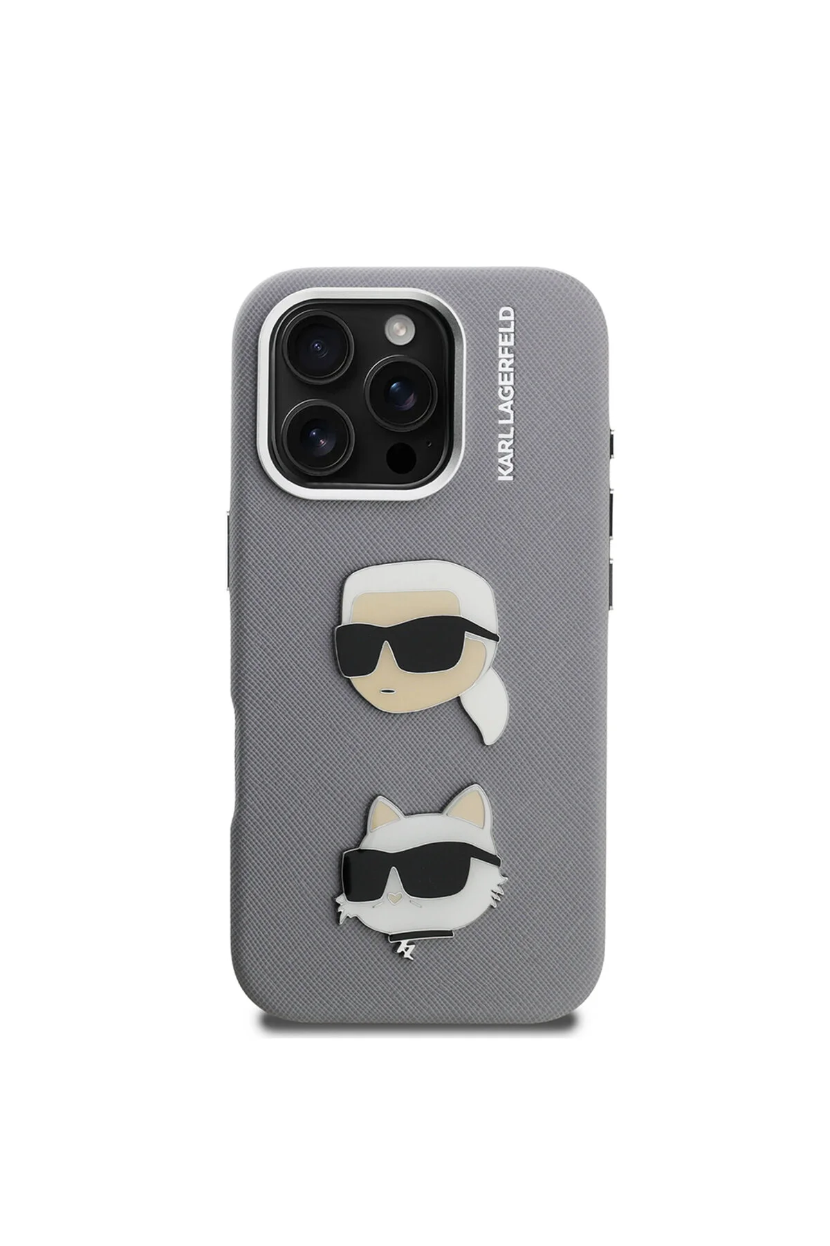 کاور و قاب سازگار با IPHONE 16 PRO MAX KARL LAGERFELD دارای مجوز K&amp;C HEADS PIN COVER GREY Karl Lagerfeld