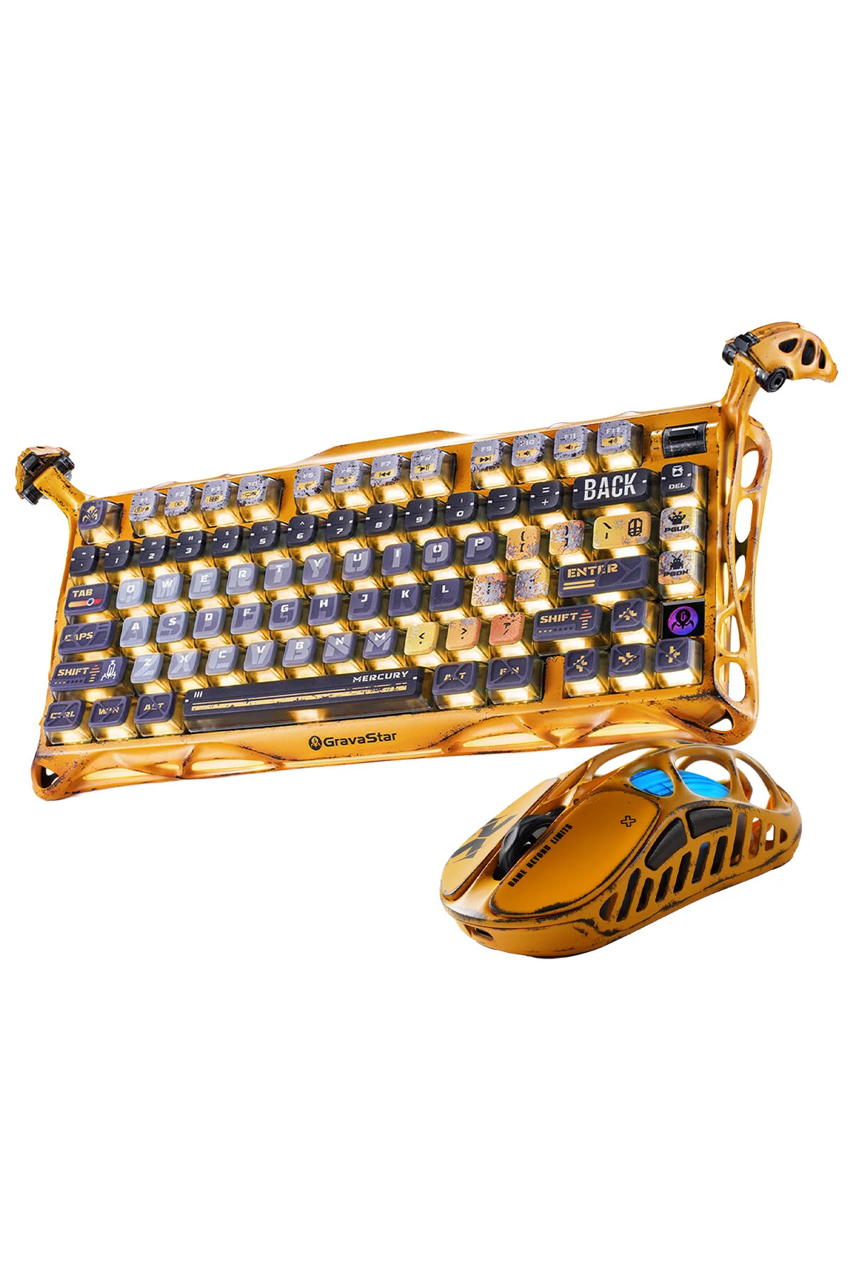 ست کیبورد و ماوس مخصوص بازی MERCURY K1PRO X WIRELESS RGB LIGHT مکانیکی Q BOARD مجموعه نوری سری ویژه زرد Gravastar