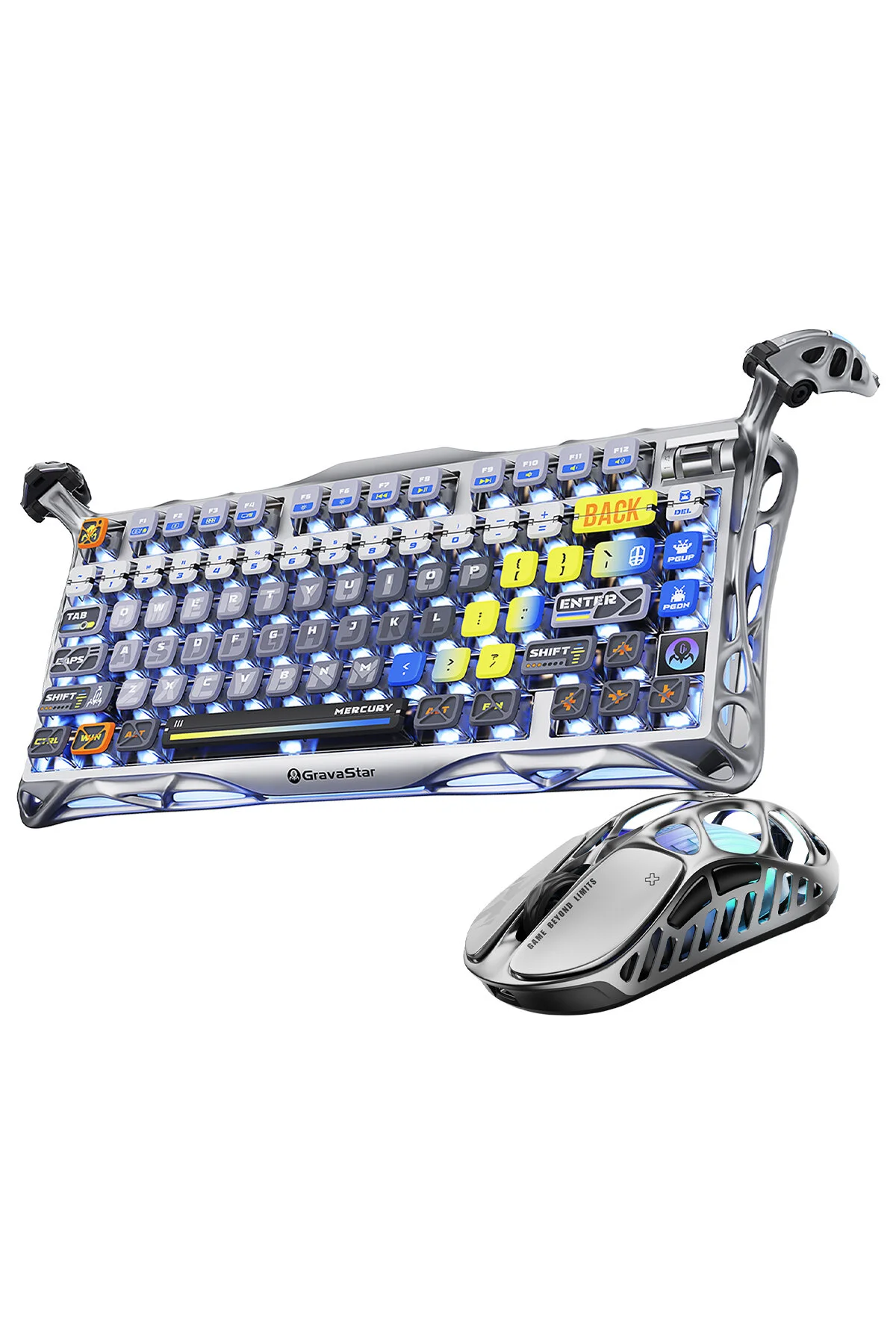 ست کیبورد و ماوس مخصوص بازی MERCURY K1 PRO+X WIRELESS RGB LIGHT MECHANICAL Q BOARD مجموعه نوری فضای خاکستری Gravastar