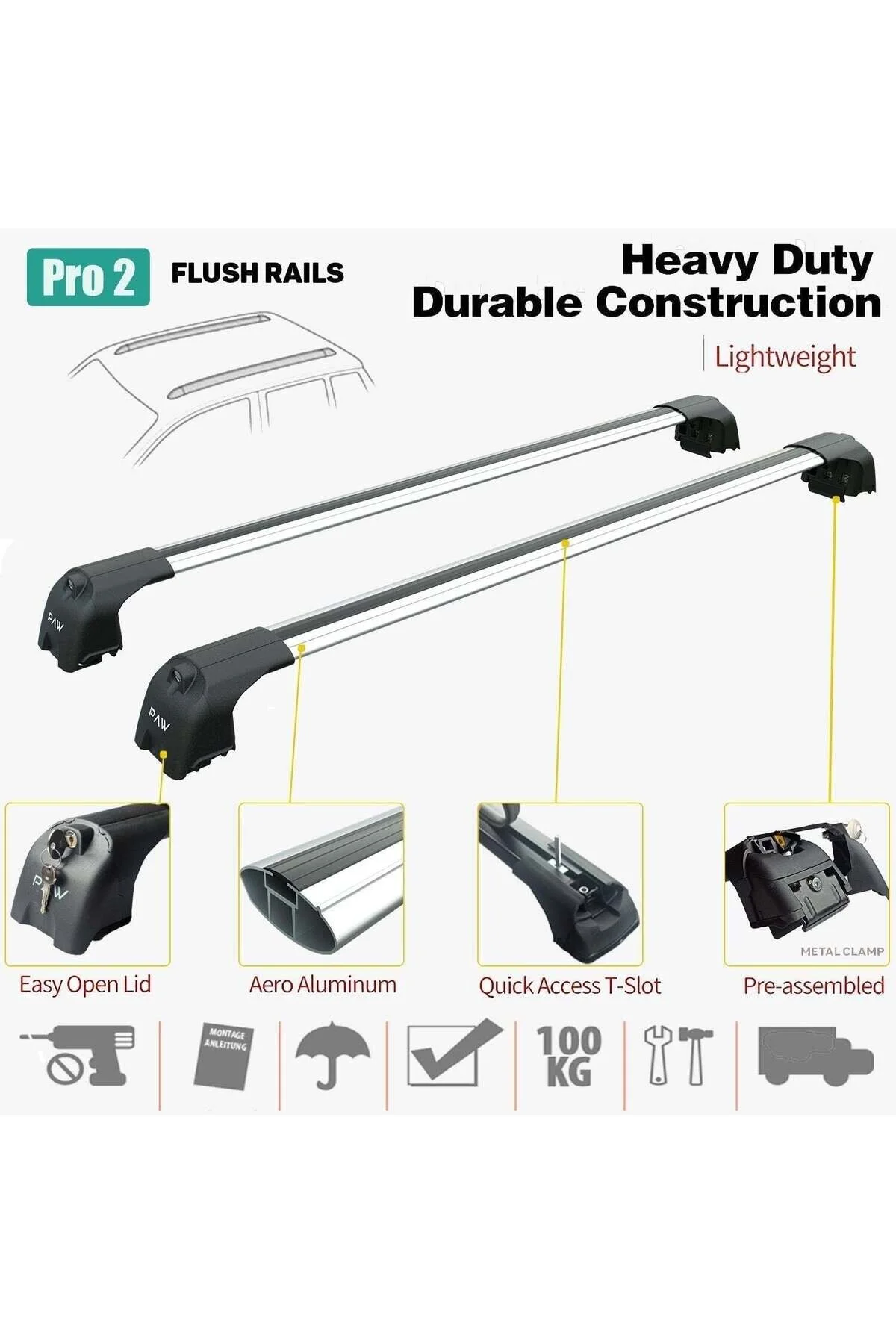 جعبه بار سقفی SEAT ATECA 2016 2025 ROOF RACK CARRIER SPACER POST ROD PAW PRO 2 GREY auto paw