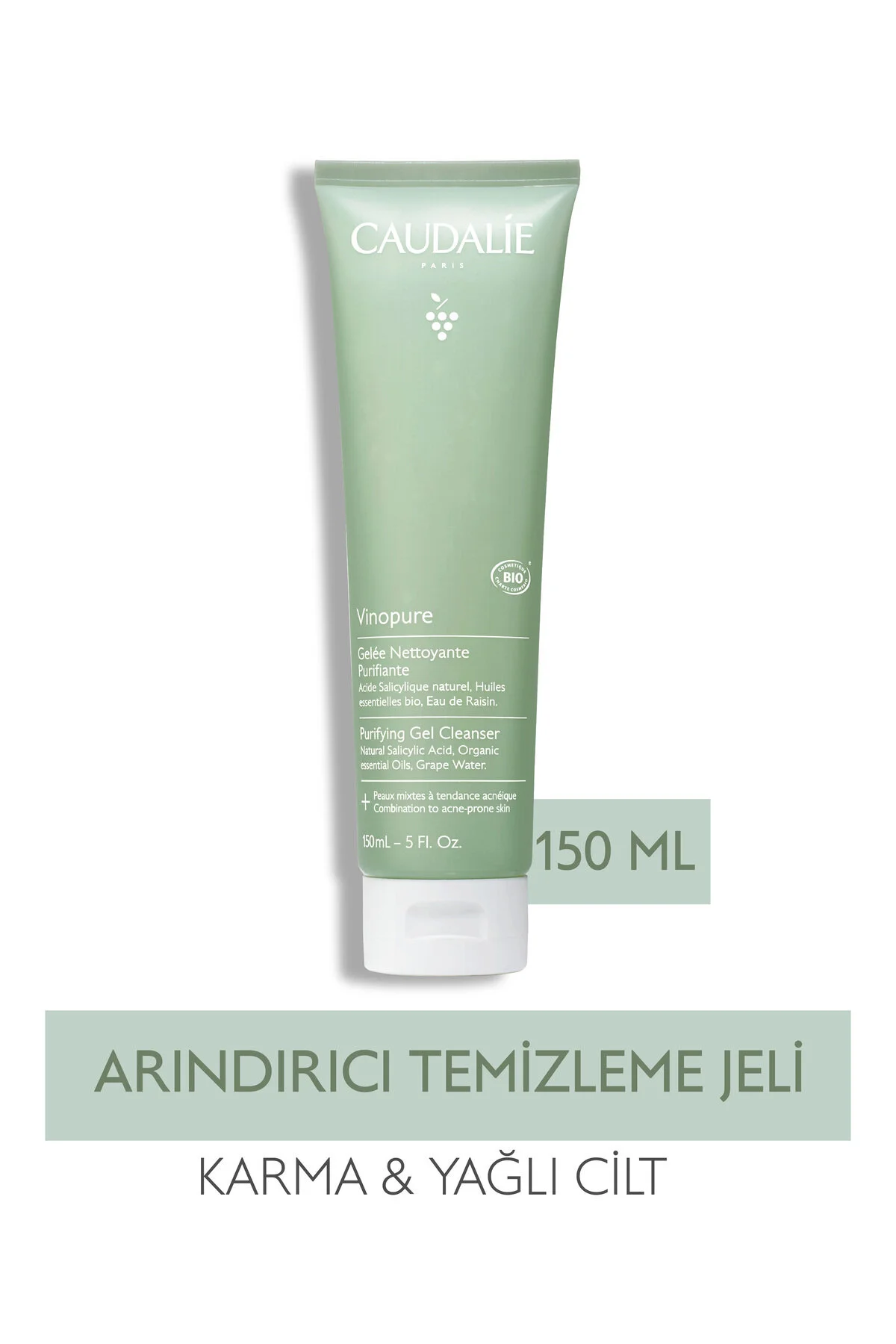 Caudalie ژل شوینده صورت Vinopure مناسب برای پوست‌های چرب و مستعد جوش 150میل