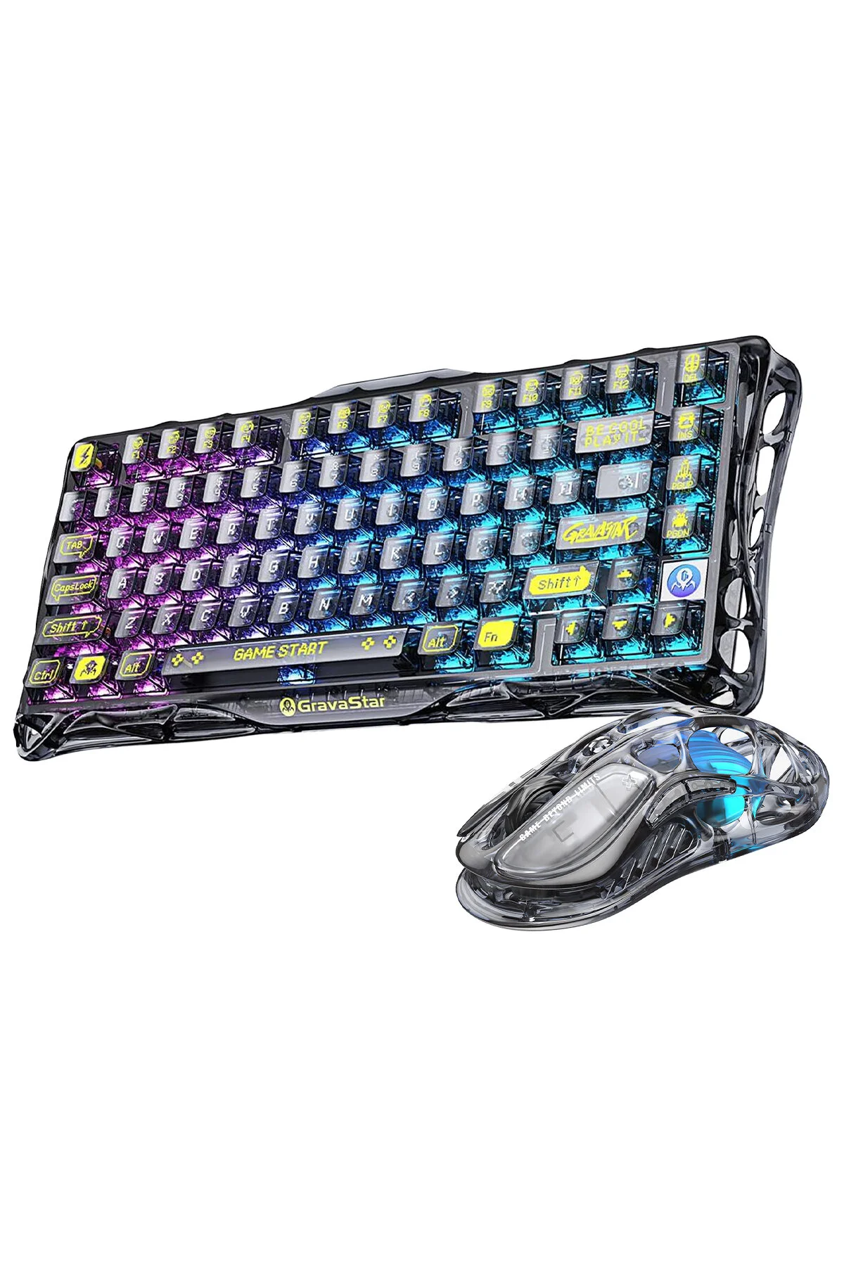 ست کیبورد و ماوس مخصوص بازی MERCURY K1 LITE+M2 WIRELESS RGB LIGHT QUANKE Q صفحه کلید مجموعه نوری شفاف Gravastar