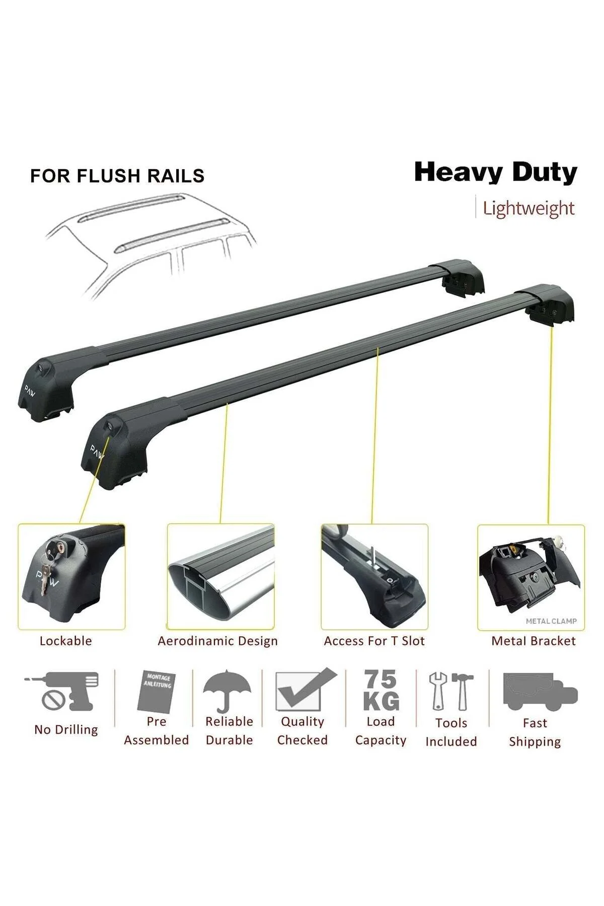 جعبه بار سقفی PEUGEOT RIFTER 2023 2025 ROOF RACK CARRIER SPACER POST SPACEBAR PAW PRO 2 BLACK auto paw