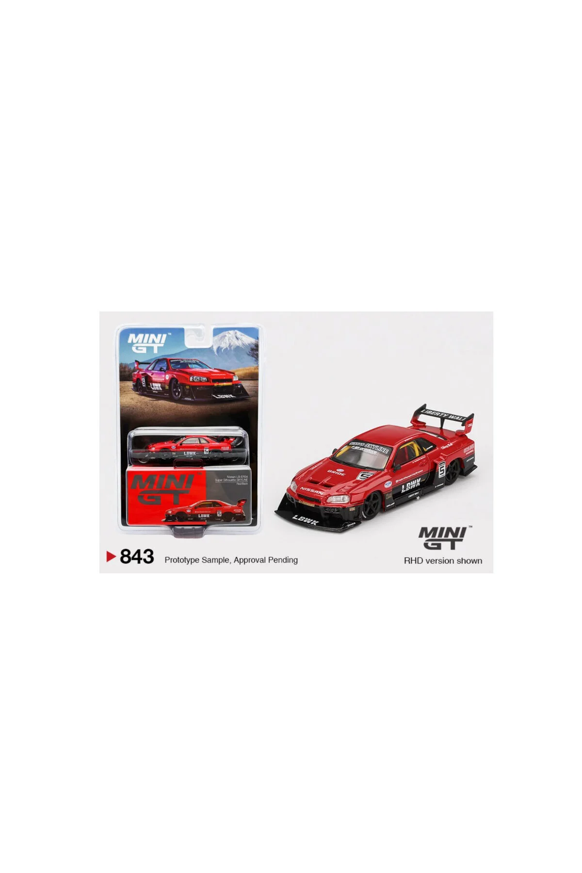 مدل خودرو 843 نیسان LB ER34 SUPER SILHOUETTE SKYLINE قرمز مشکی بسته تاول 1 64 اورجینال mini gt