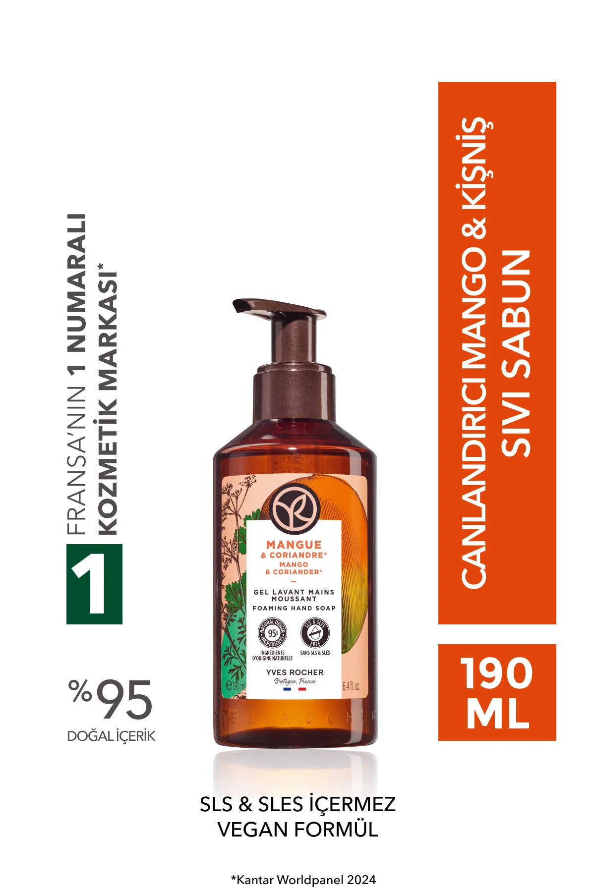 Yves Rocher مایع شستشو دست مانگو و کریراس زندگی‌بخش 190 میلی‌لیتر