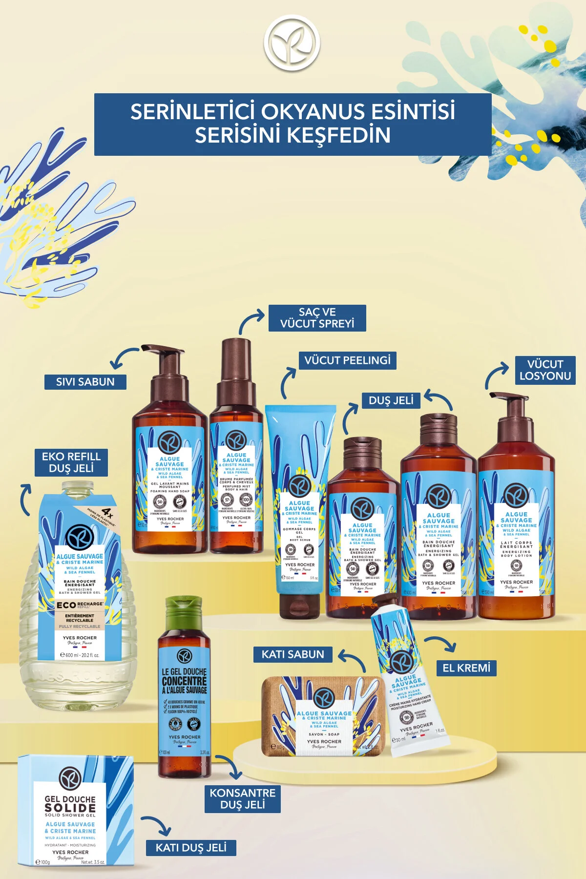 Yves Rocher صابون مایع Cooling Ocean Breeze حاوی عصاره جلبک دریایی 190میل