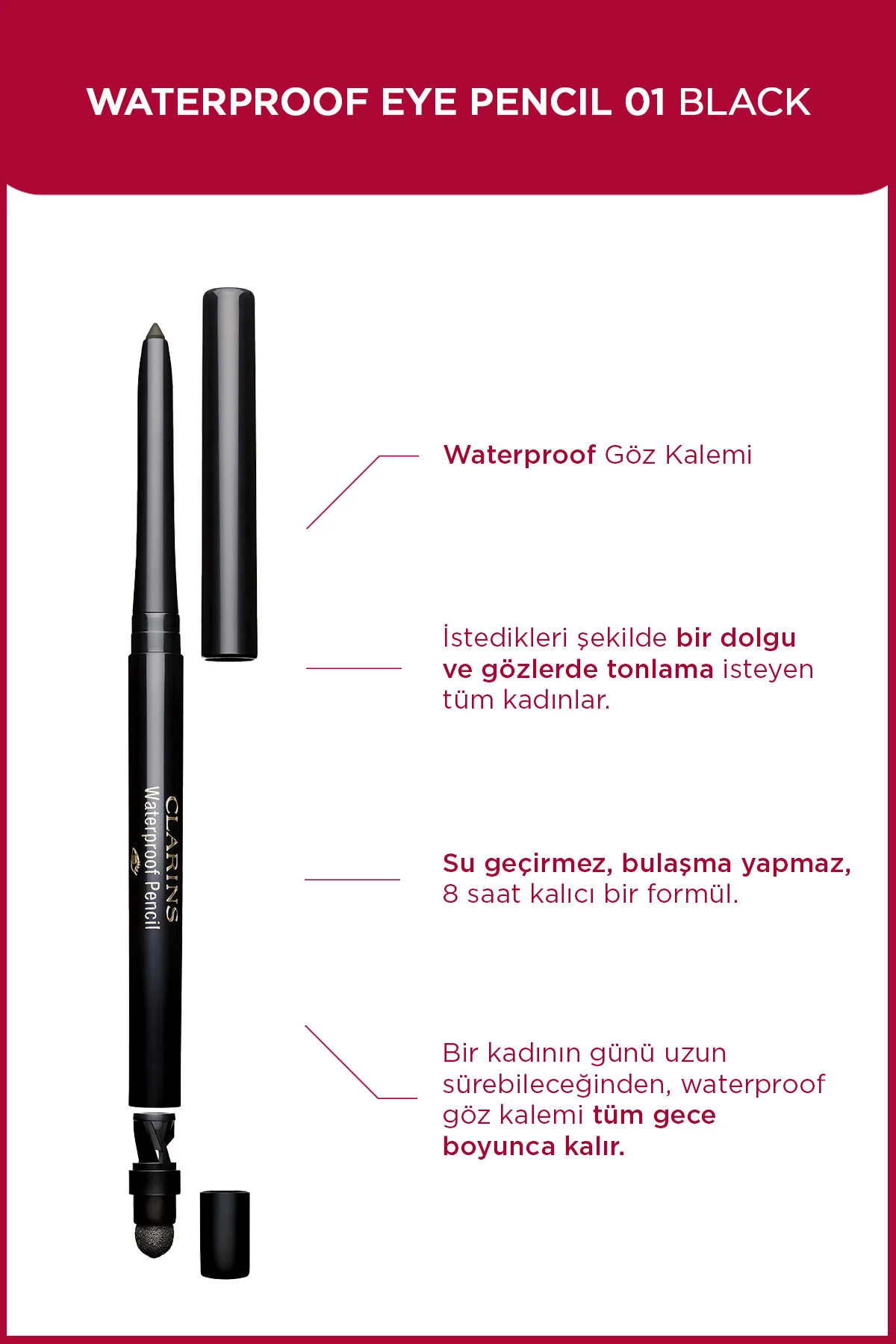 Clarins مداد چشم مشکی ضدآب نوار سیاه 01 قلم چشم