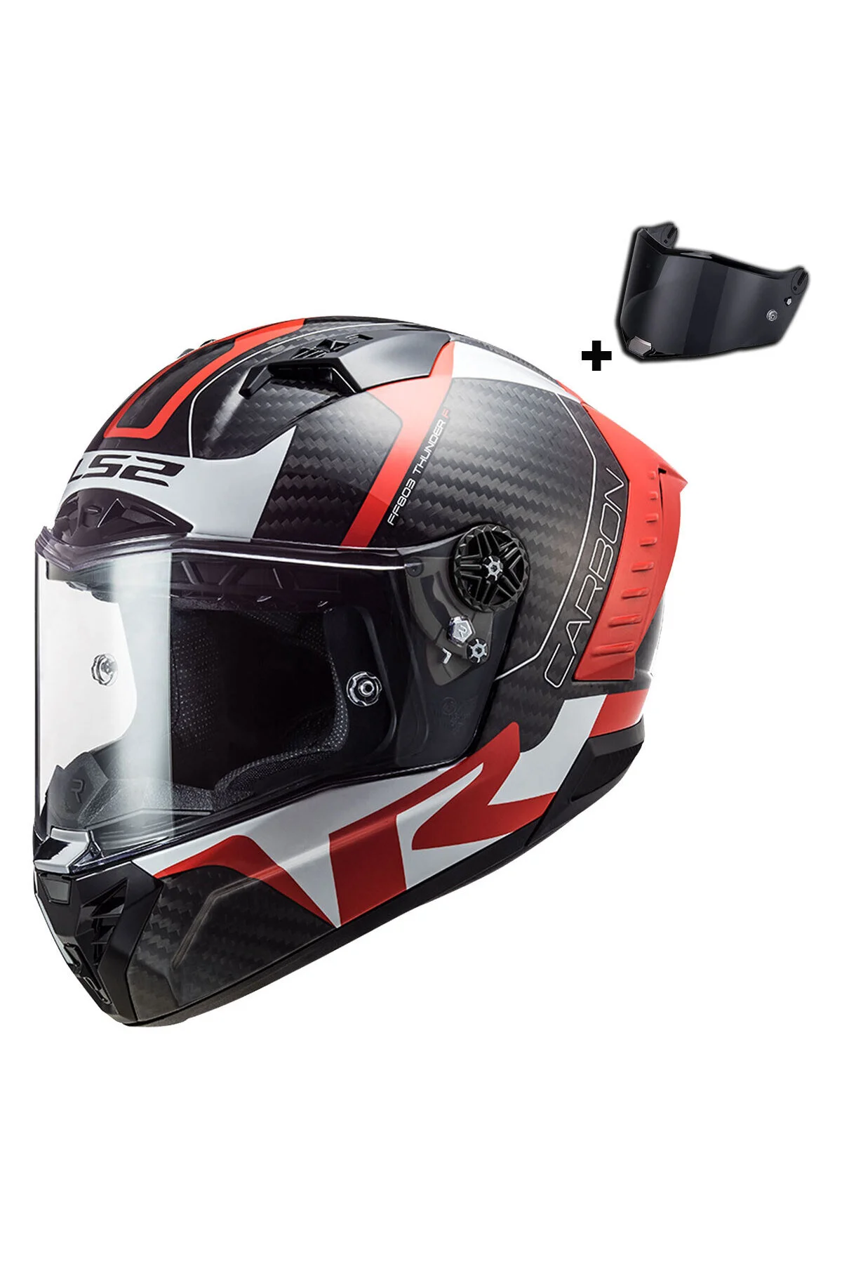 کلاه کاسکت موتورسیکلت ایمنی تندر کربن RACING 1 قرمز سفید LS2
