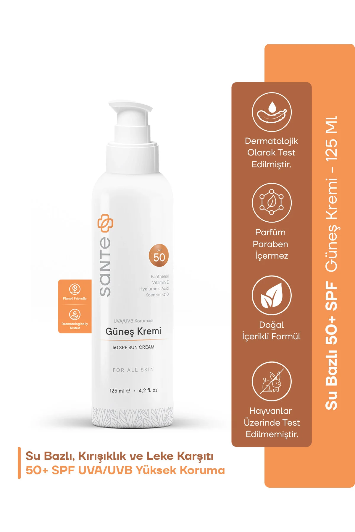 کرم ضد آفتاب صورت با SPF 50 و فیلتر معدنی ارگانیک بدون چربی 125 میلی لیتر SantePlus
