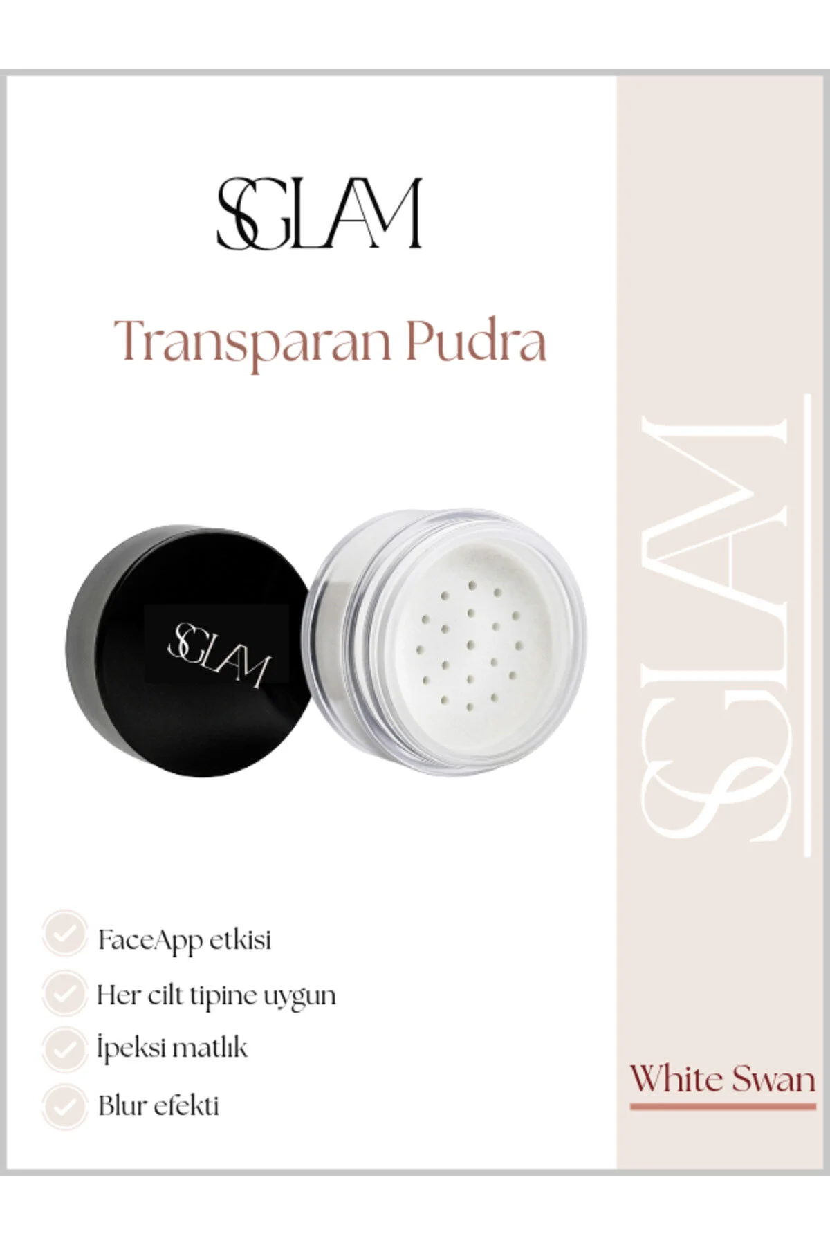 پودر آرایشی سفید شفاف مدل White Swan S'GLAM