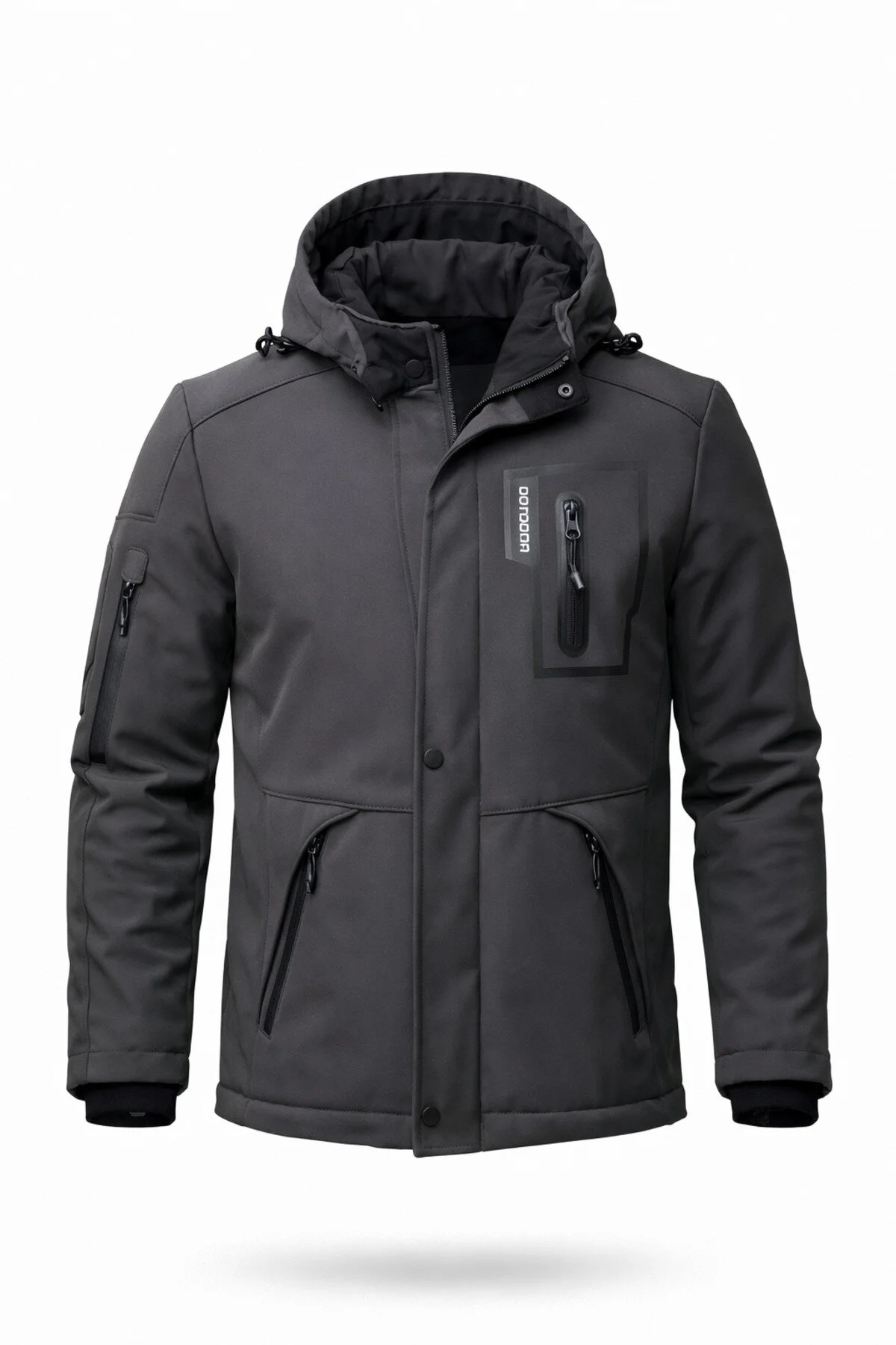 کاپشن کت بادی SOFTSHELL خاکستری با الیاف خز لحاف دار ضد باد و آب در فضای باز Mero Life