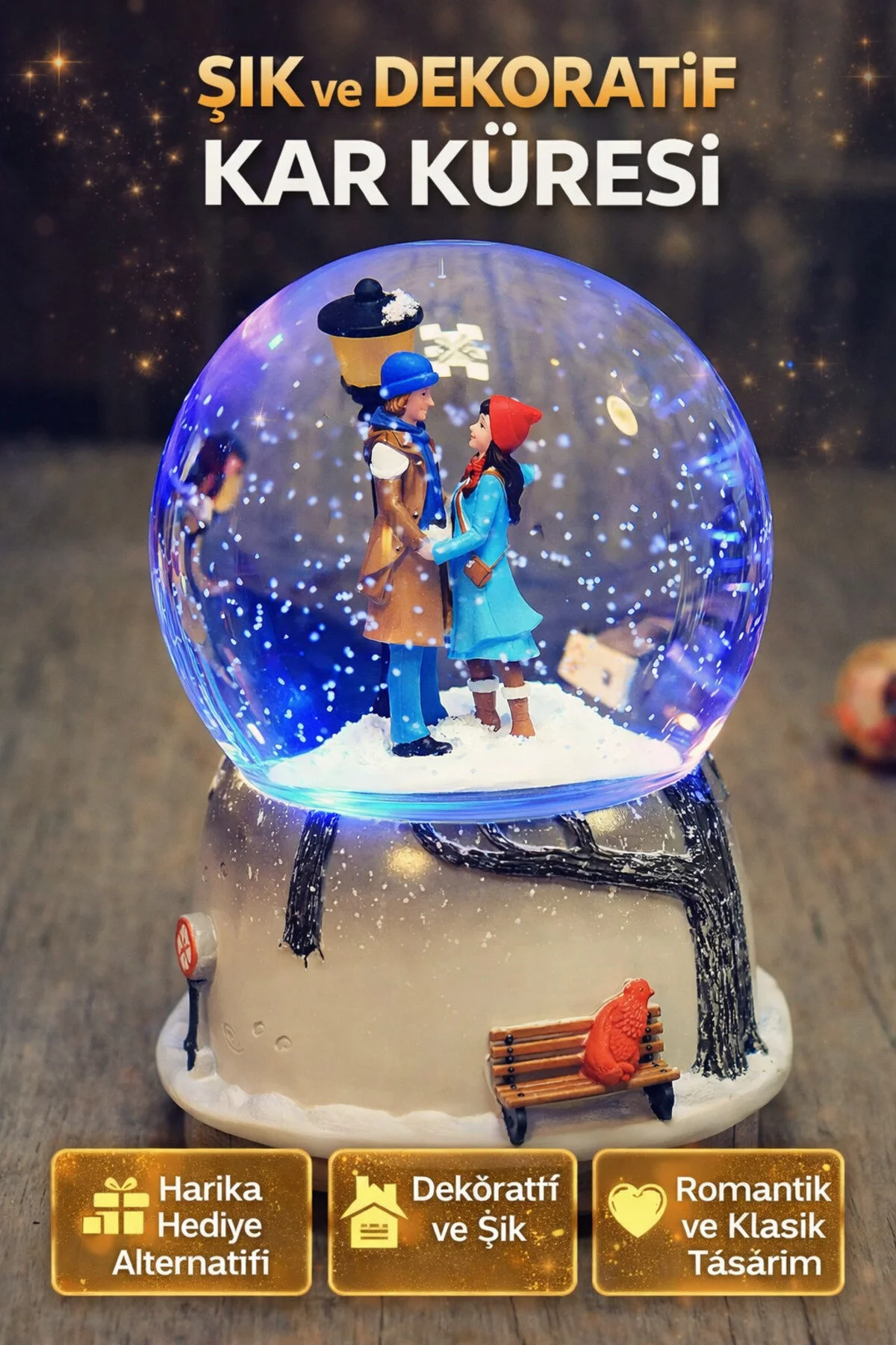 گوی برفی ملاقات عاشقان زیر چراغ خیابان زن و شوهر ایستاده روشن SNOW GLOBE A از ترکیه MUJGAN