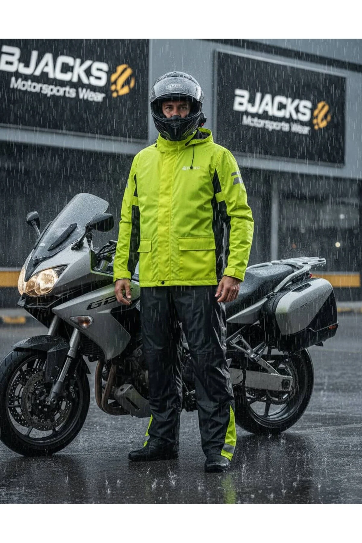 بارانی موتورسوار ست پوشش باران موتور سیکلت پریمیوم NUKROWEAR DRYCONE – ضد آب بازتابنده BJACKS Motorsports Wear