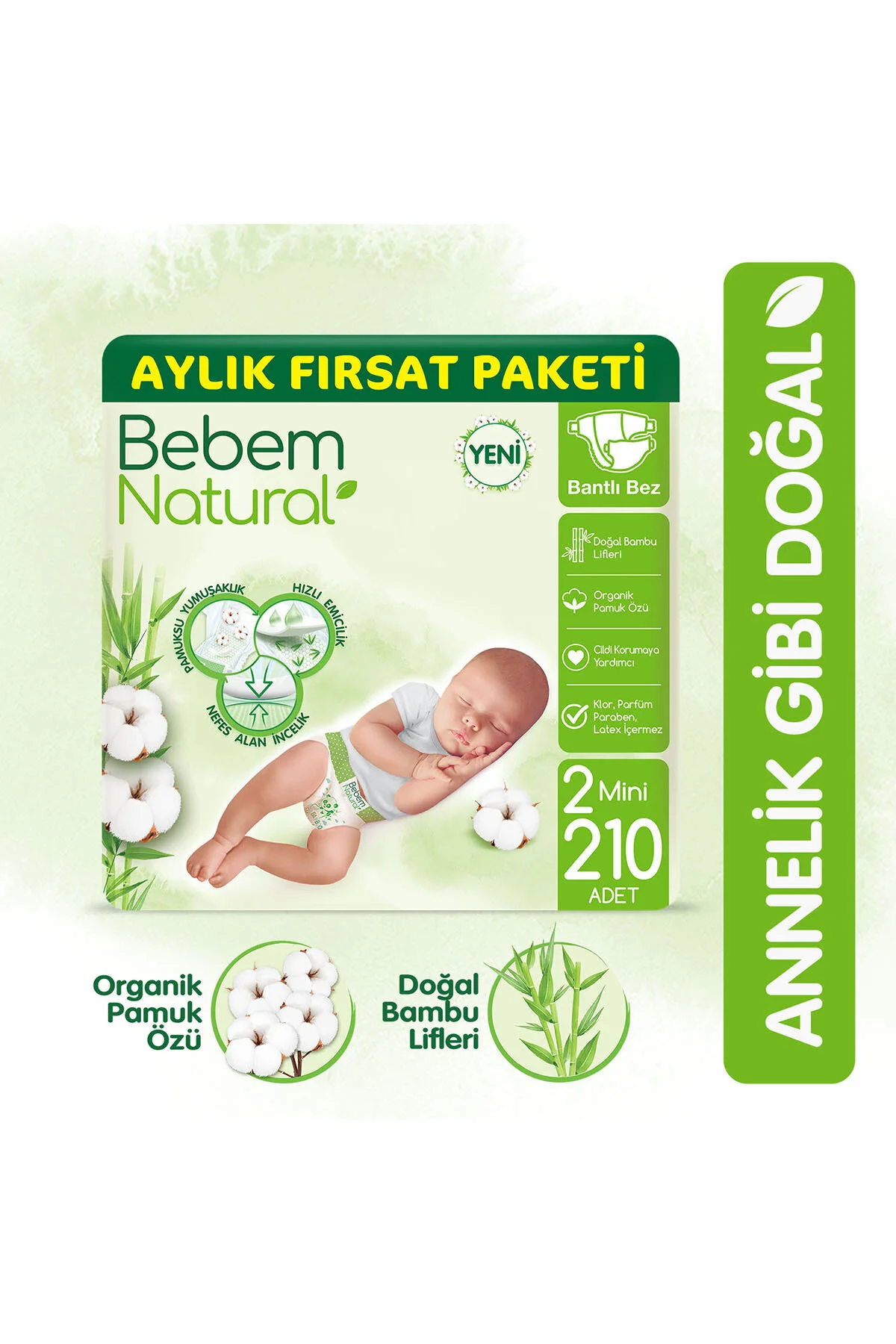 پوشک بچه سایز 2 مینی بسته فرصت ماهانه 210 عدد اورجینال Bebem Natural