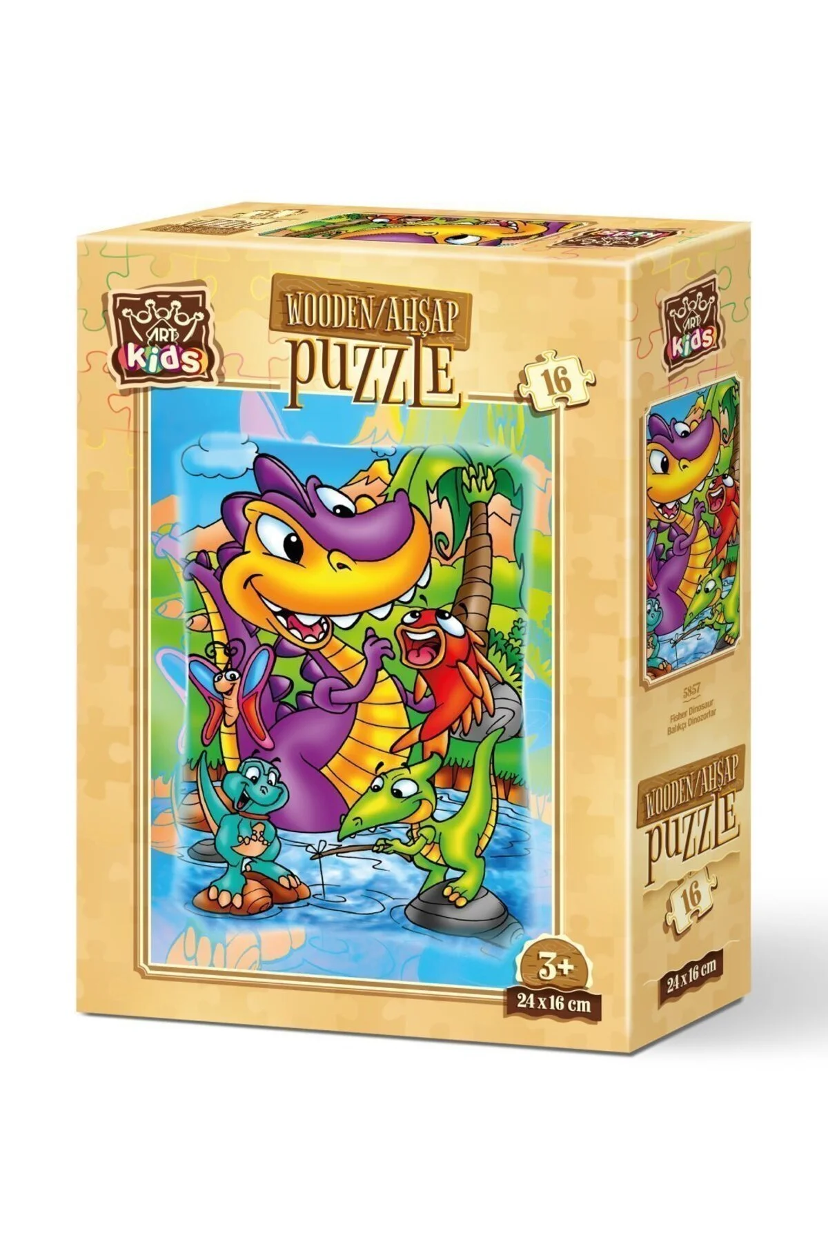 پازل چوبی ۱۶ تکه ماهیگیری دایناسورها برای کودکان هنر از ترکیه Art Puzzle