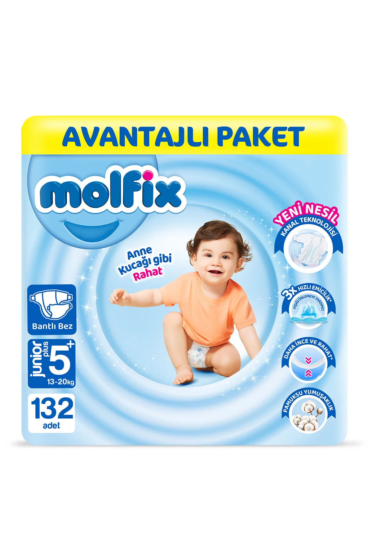 پوشک بچه سایز 5+ JR PLUS بسته 132 عددی اورجینال Molfix