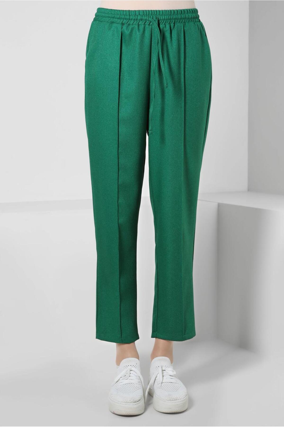 شلوار پارچه ای سبز زنانه کمر بالا 70628 آلوینا Alvina