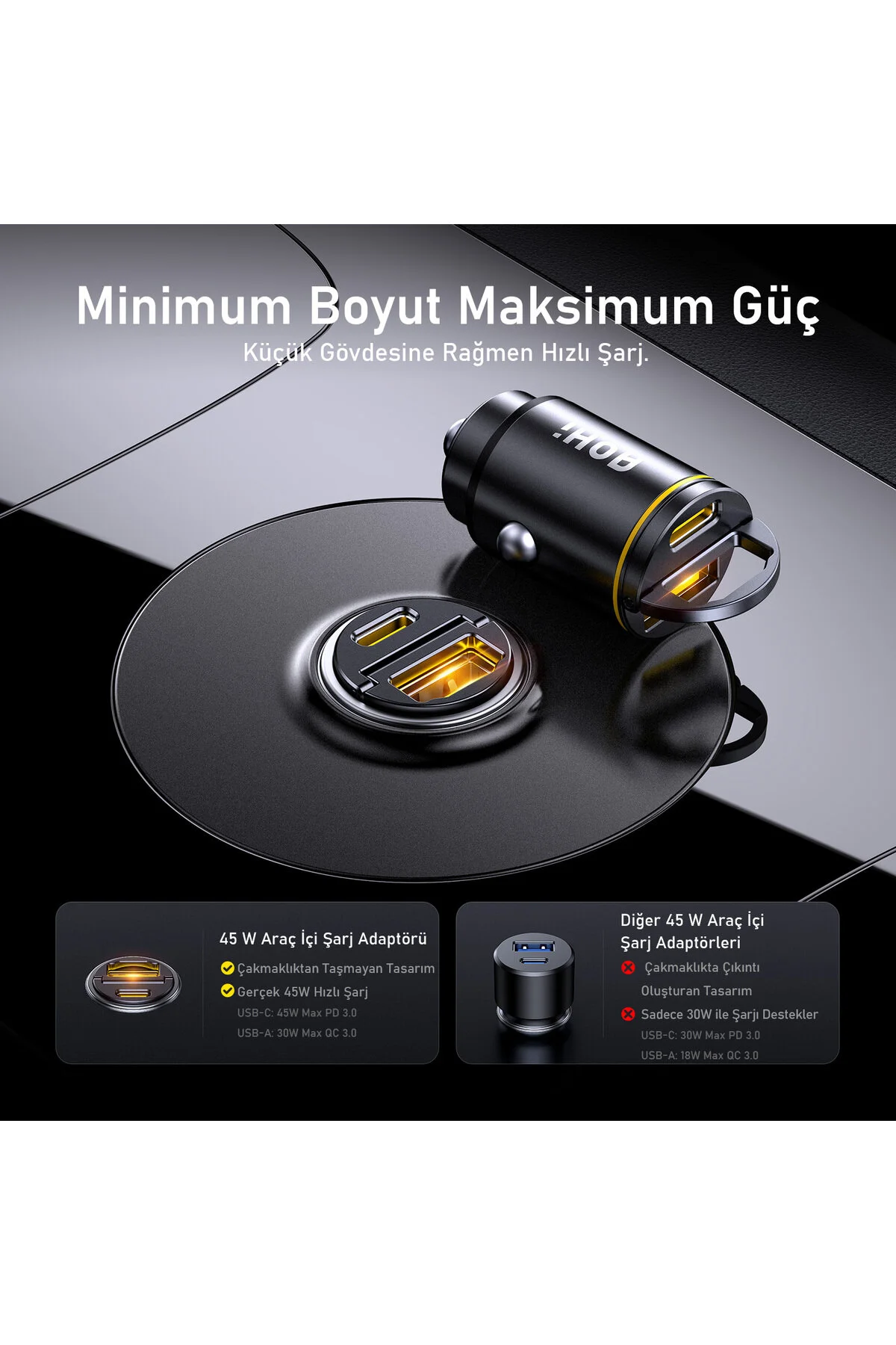 کابل و لوازم جانبی سیستم خودرو شارژر 45W با 2 درگاه 140W 1M PD 3.1 480MBPS SUPER شارژ سریع تنظیم داده Aohi
