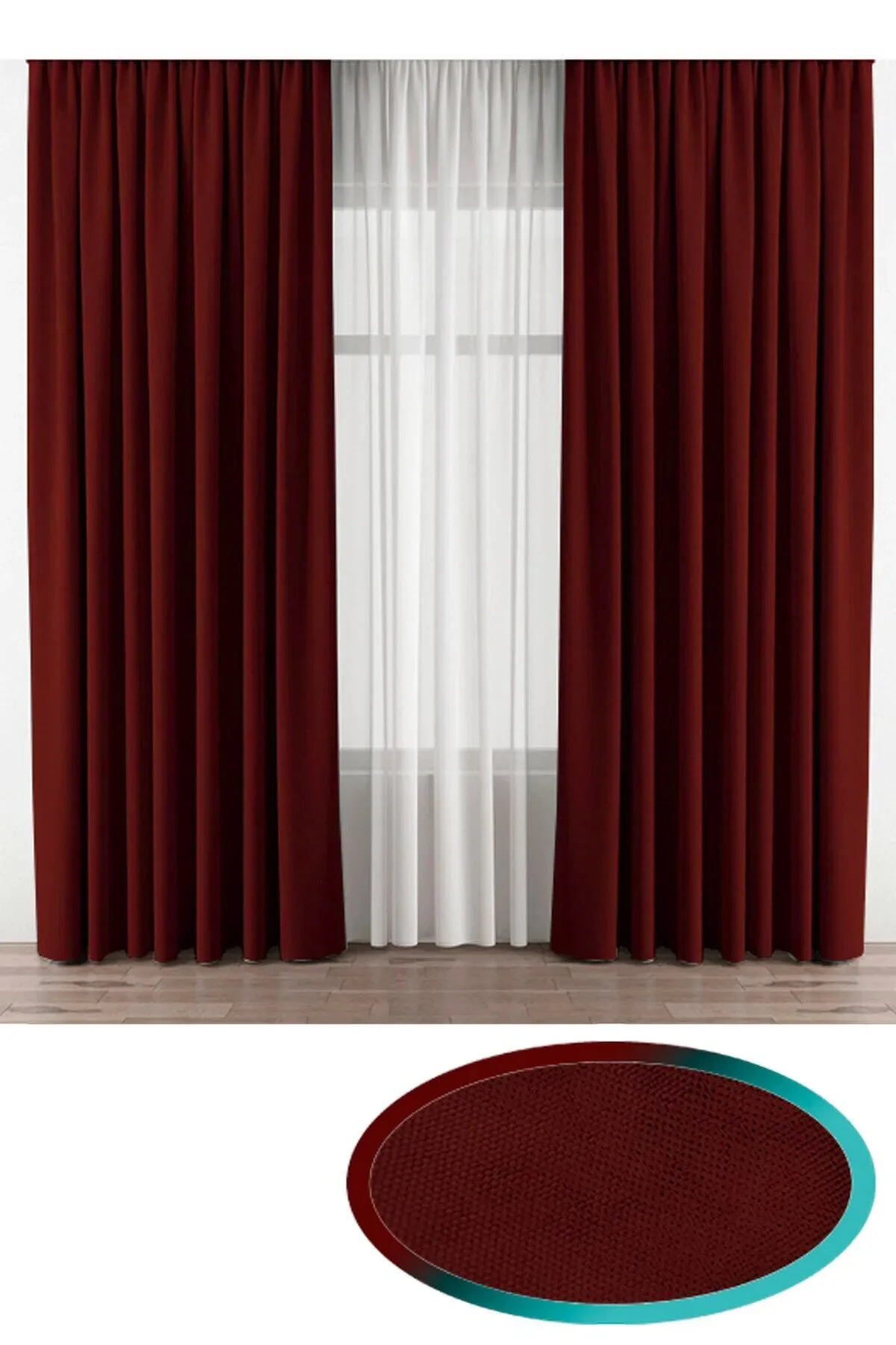 پرده ضخیم (فون) قرمز پارچه مخملی Bordeaux Extrafor Shirin Class 1St Cone Single Bing Curtain  İ.D İpek Dokuma