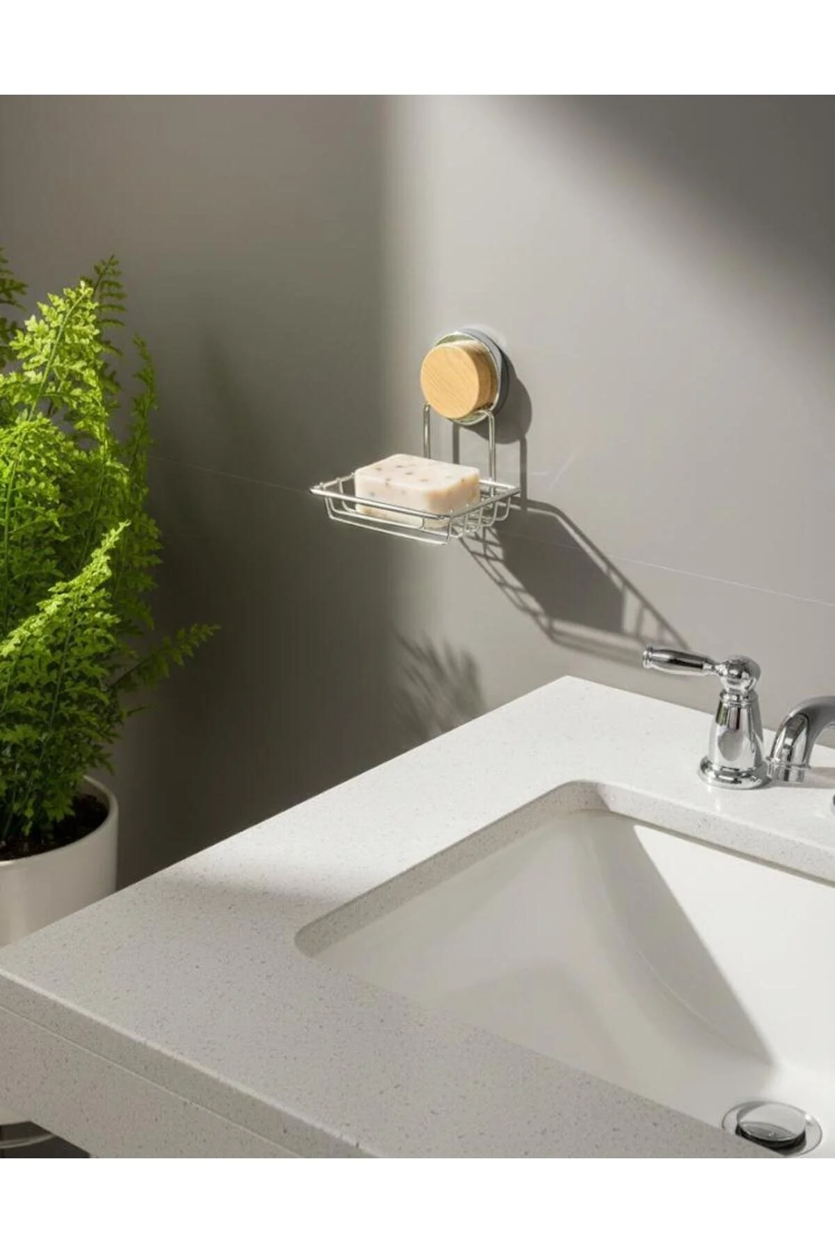 جاصابونی چند رنگ جای صابون و مایع دستشویی Magic Fix با Soapluk Dry Chrome الگوی چوب  Okyanus Home