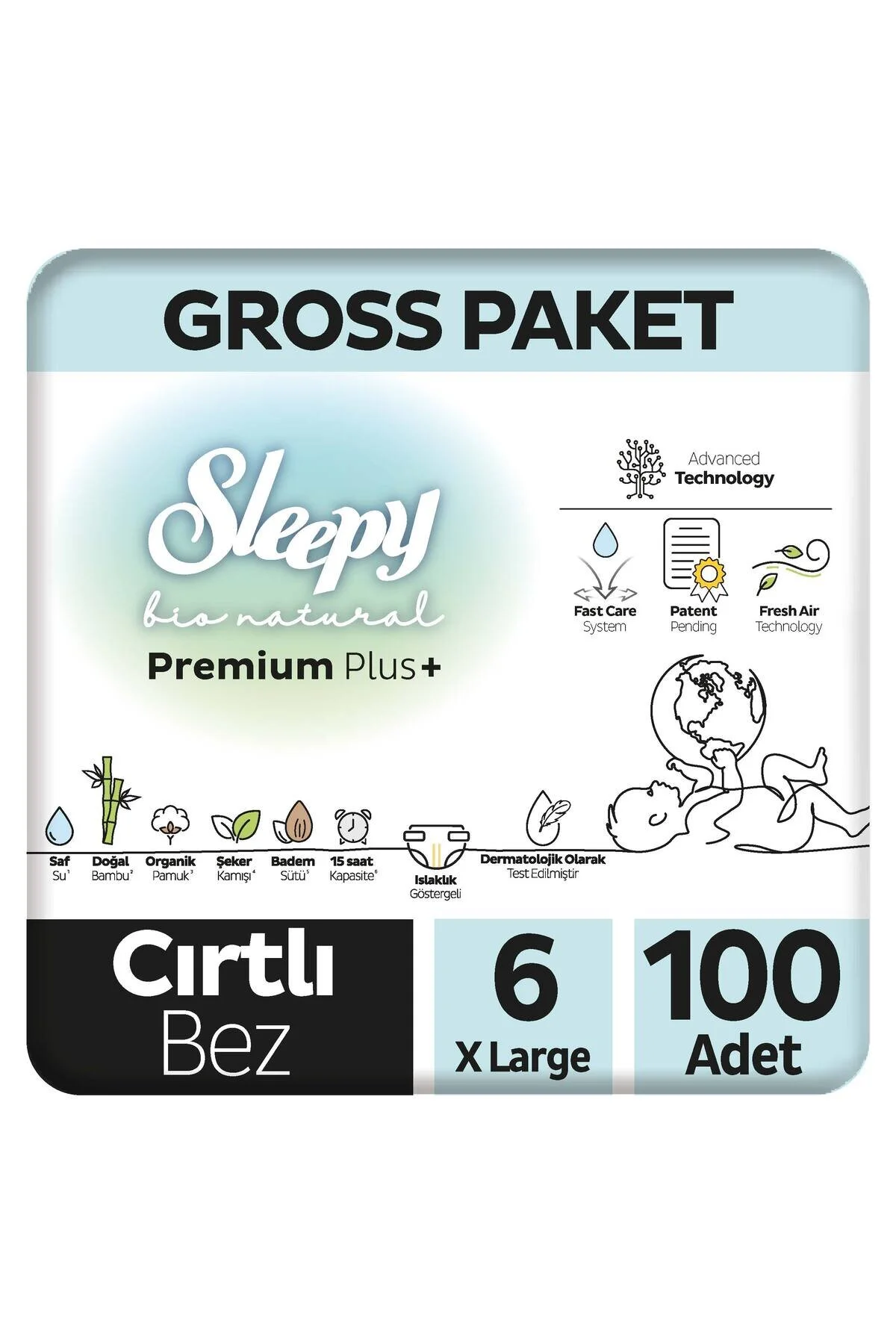 پوشک بچه بسته بندی بایو نچرال پرمیوم پلاس گروس سایز 6 XLARGE 100 عددی اورجینال Sleepy