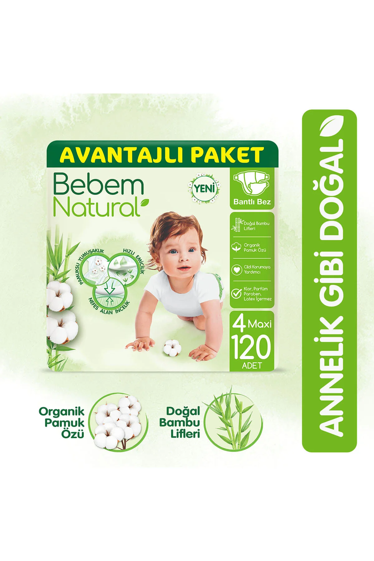 پوشک بچه سایز 4 MAXI ADVANTAGEOUS بسته 120 عددی اورجینال Bebem Natural