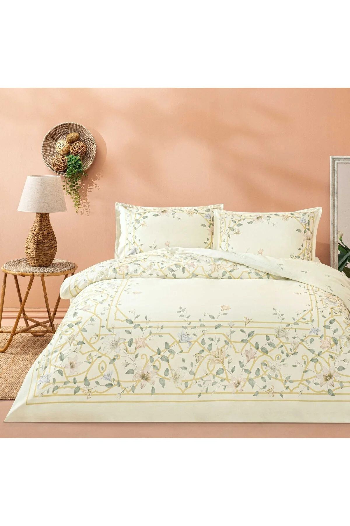 کاور لحاف خیلی بزرگ Sc Allday Lukis Divestes King Ecru را تنظیم کرد  Linens