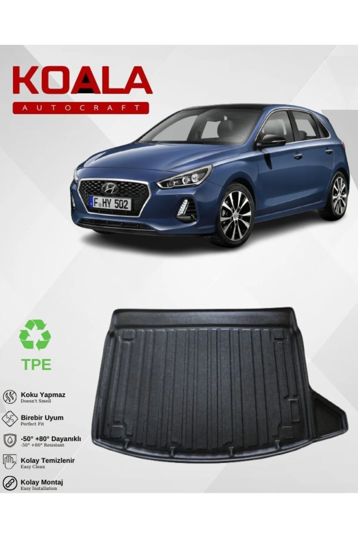 کفپوش صندوق خودرو سازگار با هیوندای I30 2025 به بعد محفظه چمدان KoalaOtoTekstil