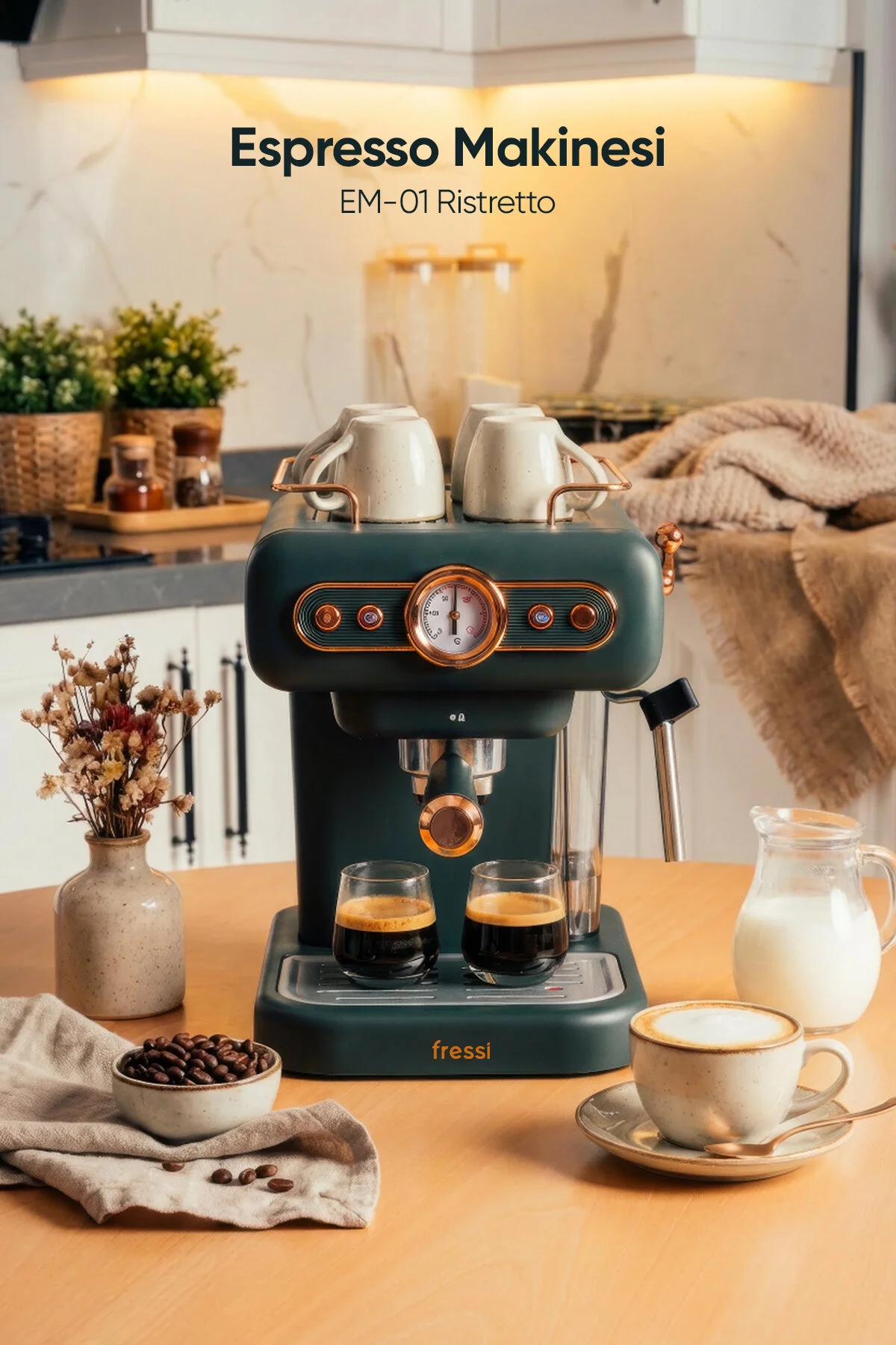 دستگاه اسپرسو و کاپوچینو EM 01 شیر RISTRETTO FOUMFUL 20BAR ENSPRESSO LATTE CAPPUCCINO AMERICANO MACHINE 1.2LT Fressi