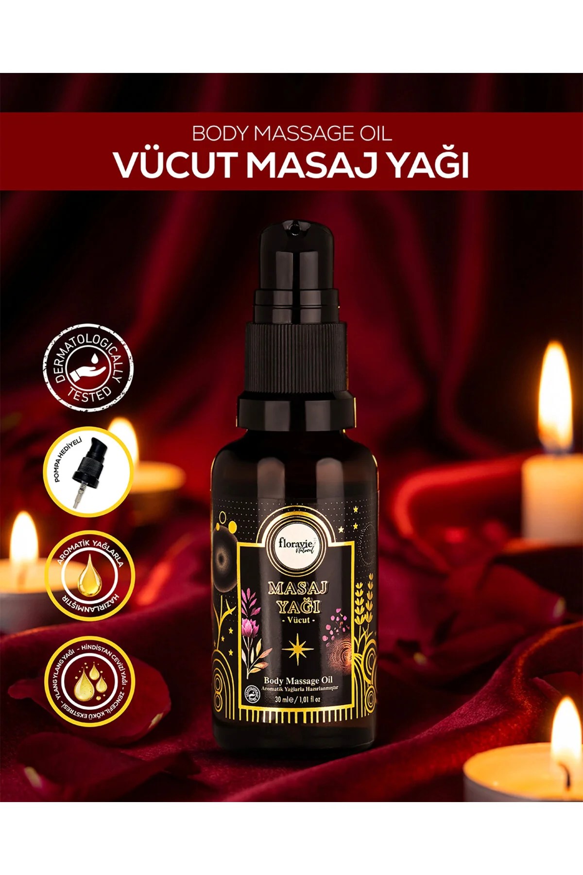روغن ماساژ طبیعی 30 میلی لیتری مناسب برای پوست Floravie Natural