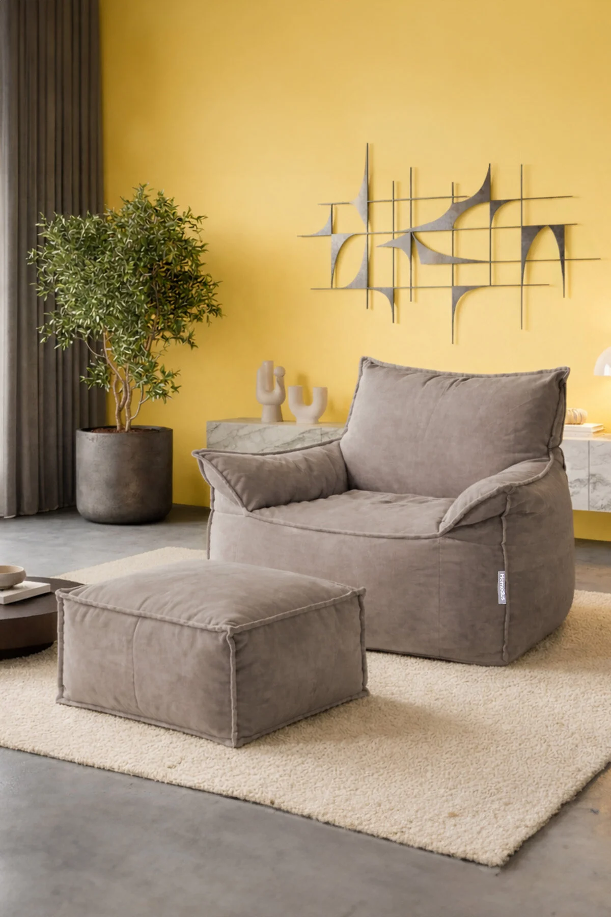 پاف و نیمکت نوترد مخملی مبل پف مجموعه خاکستری روشن Homedius