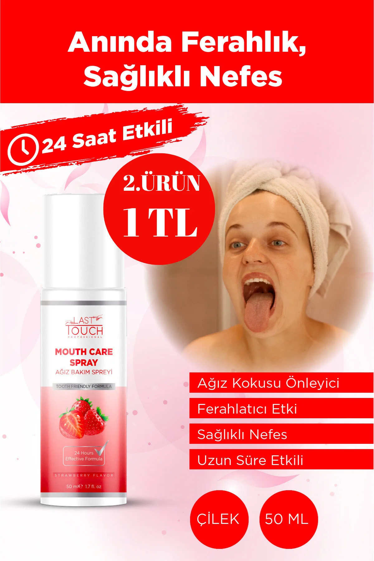 اسپری خوشبو کننده دهان مدل Nefes Tazeleyici حجم 50 میلی لیتر با رایحه توت فرنگی LAST TOUCH