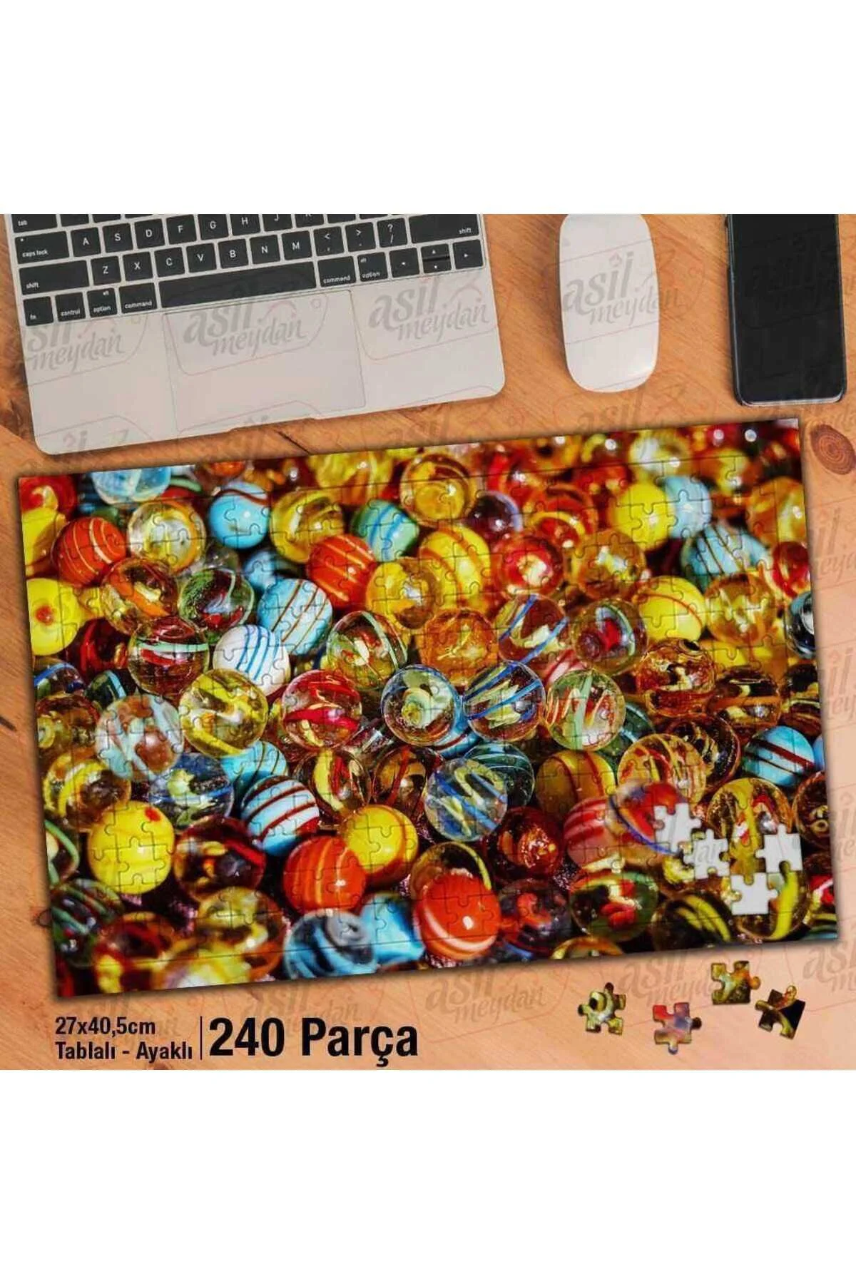 پازل سنگ مرمرهای رنگی رنگارنگ ASIL HOBBY نوستالژی اره منبت کاری مویی کودکان 240 تکه قاب دار با پشتیبانی از پا Asilmeydan
