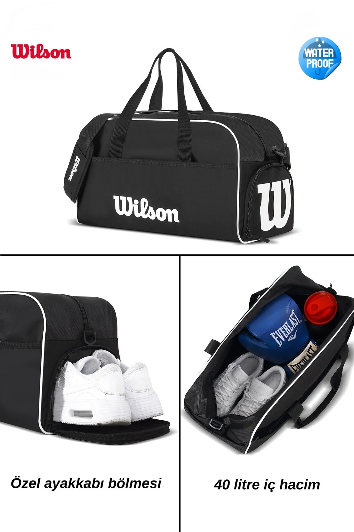 کیف ورزشی و سفری مقاوم ویلسون با گنجایش ۴۰ لیتر و بخش مخصوص کفش Wilson