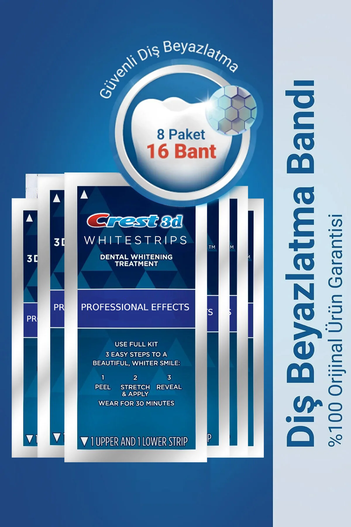 محصولات سفیدکننده دندان نوارهای سفید کننده WHITESTRIPS PROFESSIONAL EFFECTS 8 بسته 16 نوار CREST 3d