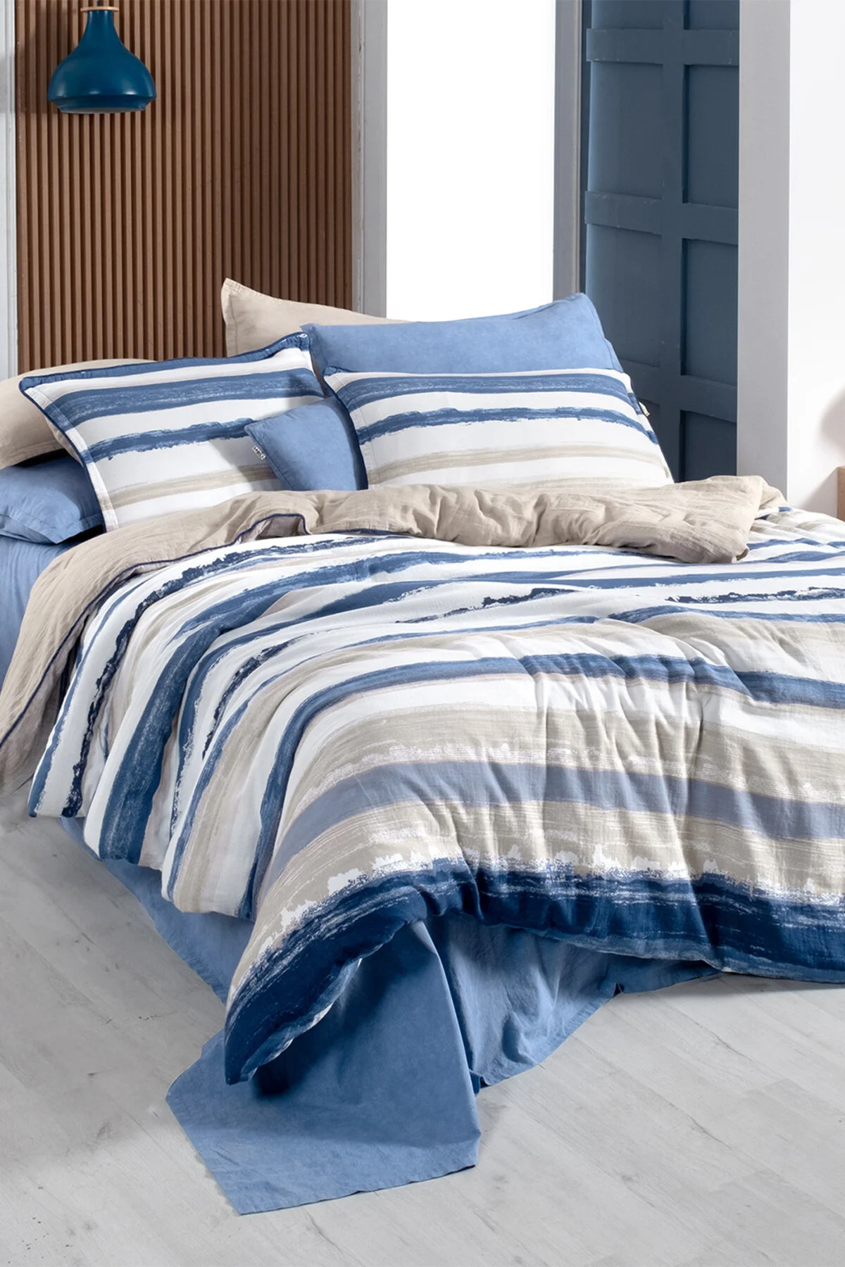 کاور لحاف دو نفره آبی سرویس روتختی Mundo Double 100 ٪ Cotton Comfort Covet Cover  Sarev
