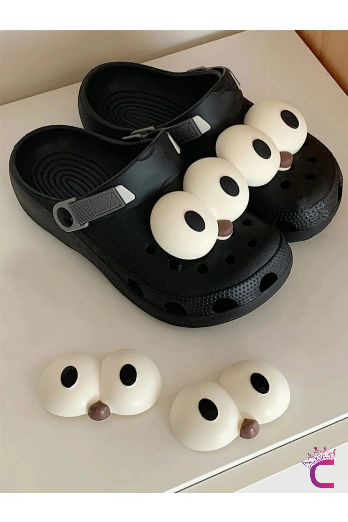 فیگور FUN FUNNY BIG EYE SLIPPER ORNAMENT JIBBITZ تزئینات دمپایی صلیبی BUCKLE CROCKS PIN CHARM JIBBITS از ترکیه Cinderella