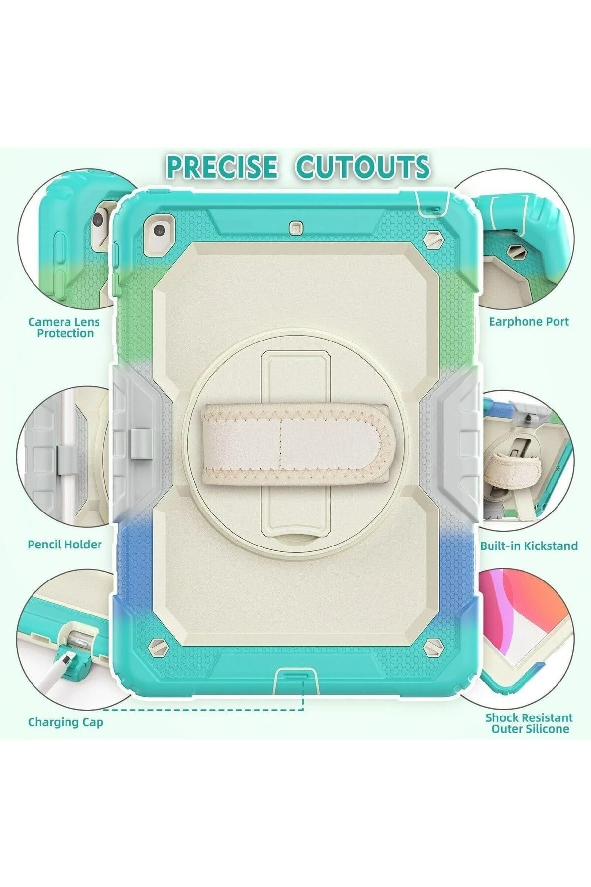 کاور تبلت IPAD 9.7 5.6.NESIL محافظ صفحه نمایش رنگین کمان 360 ° CASE Fuchsia