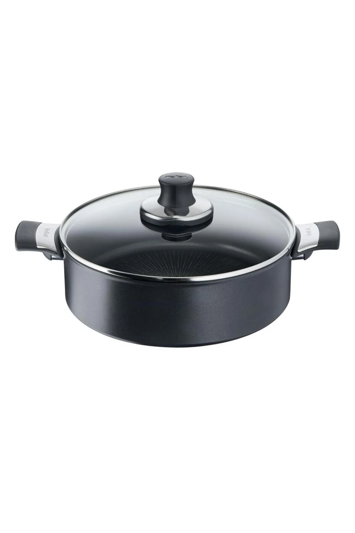 قابلمه مشکی تابه تیتانیوم 28 سانتی درب‌دار تفال TEFAL