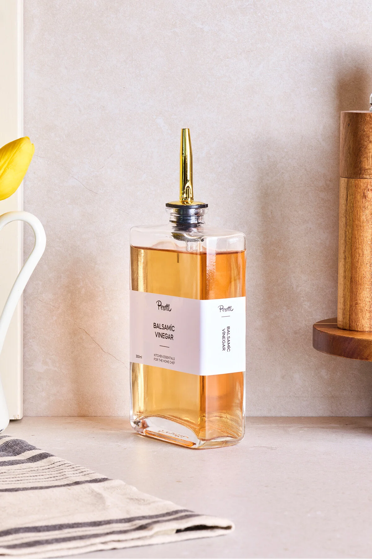 ظرف روغن سفید روکش طلای طلایی 350 میل دایره سس شیشه ای Perotti