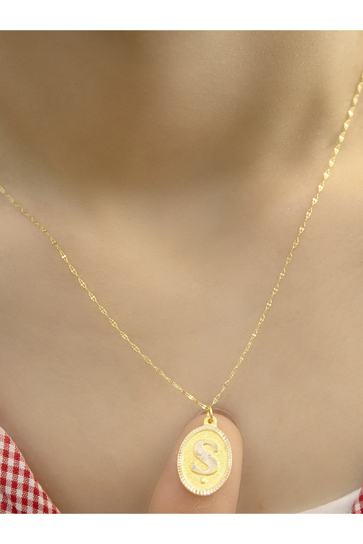 چارم گردنبند حروف S طلای 14 عیار ZEYNEPLİ GOLD