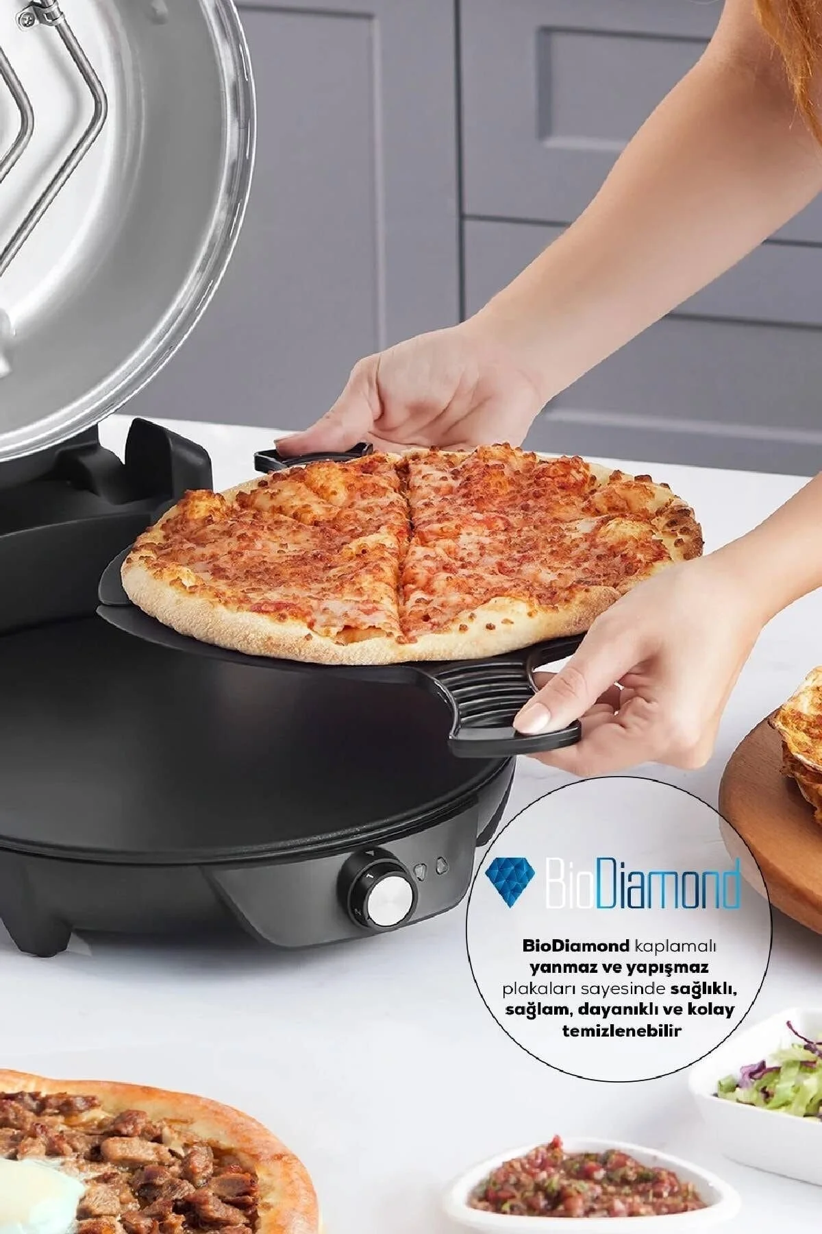 نان پز GASTRO 10 IN 1 PIZZA LAHMACUN AND TANDOORI BREAD MACHINE BIODIAMOND مشکی MATTE اورجینال Karaca