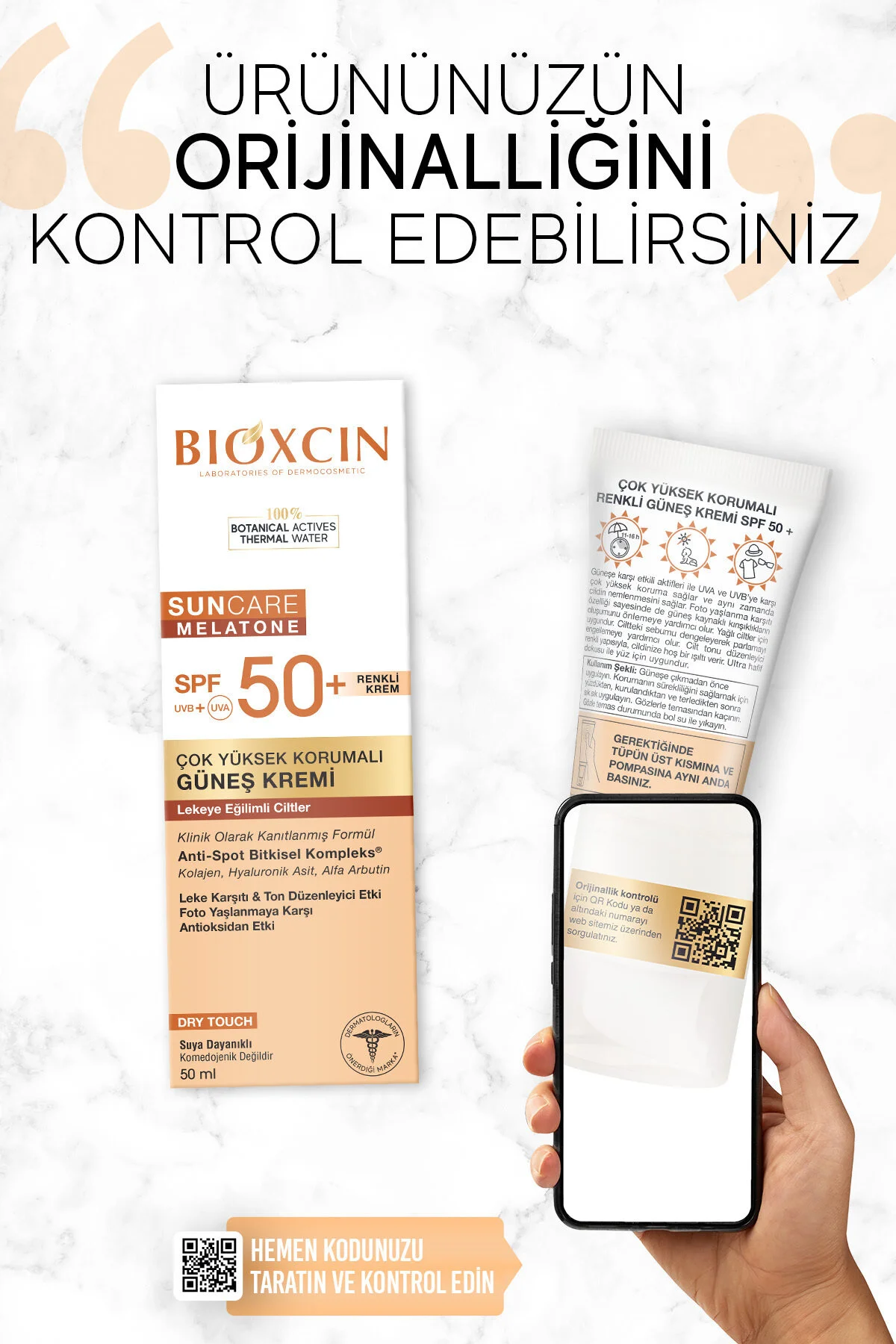 Bioxcin کرم ضدآفتاب رنگی SPF50+ محافظتی ملاتون مخصوص پوست با تمایل به لکه‌های پوستی 50 میلی‌لیتر