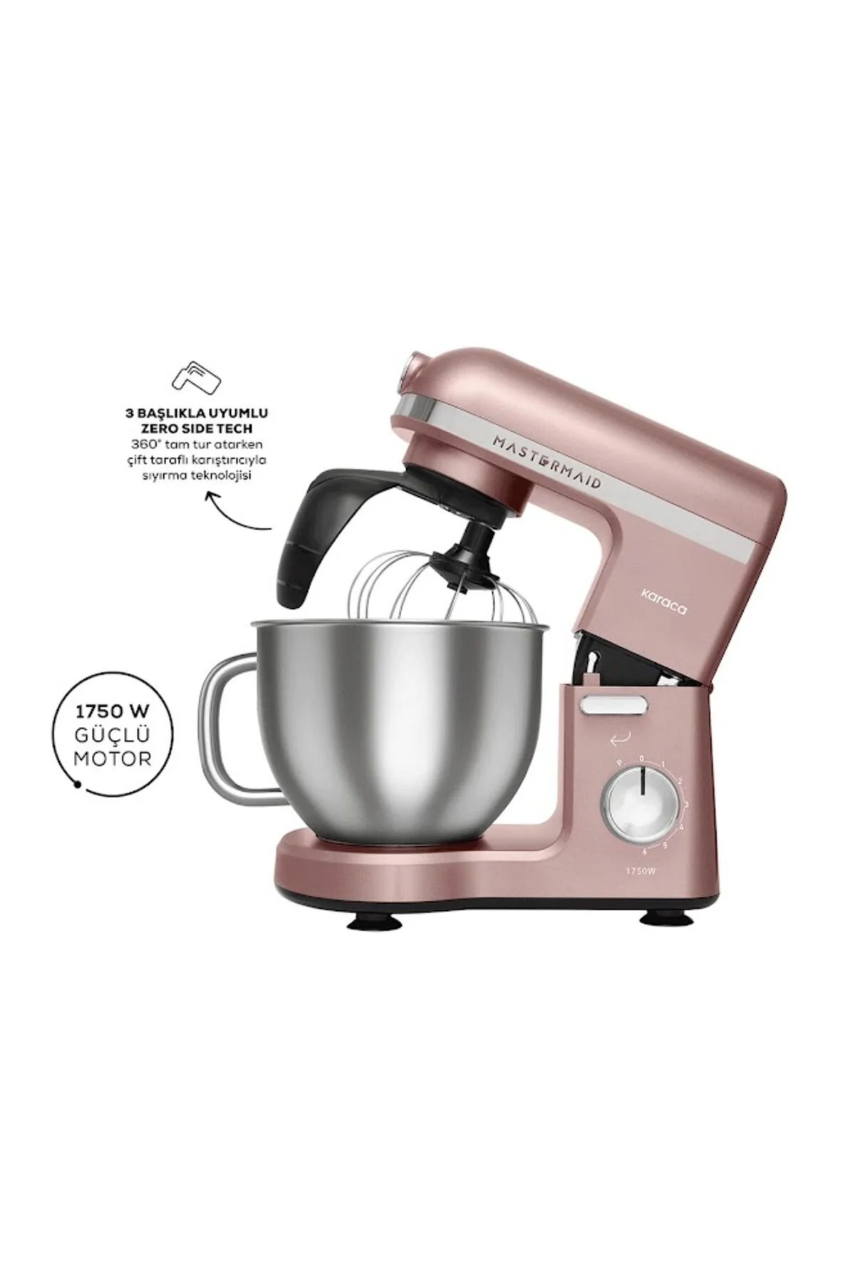 میکسر و ست صورتی همزن کاسه دار با قدرت 2200 وات Mastermaid chef کاراجا Karaca