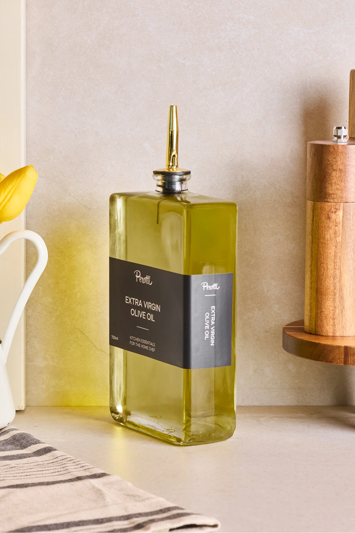 ظرف روغن نارنجی روکش طلای Molorat 750 میل دایره سس شیشه ای Perotti
