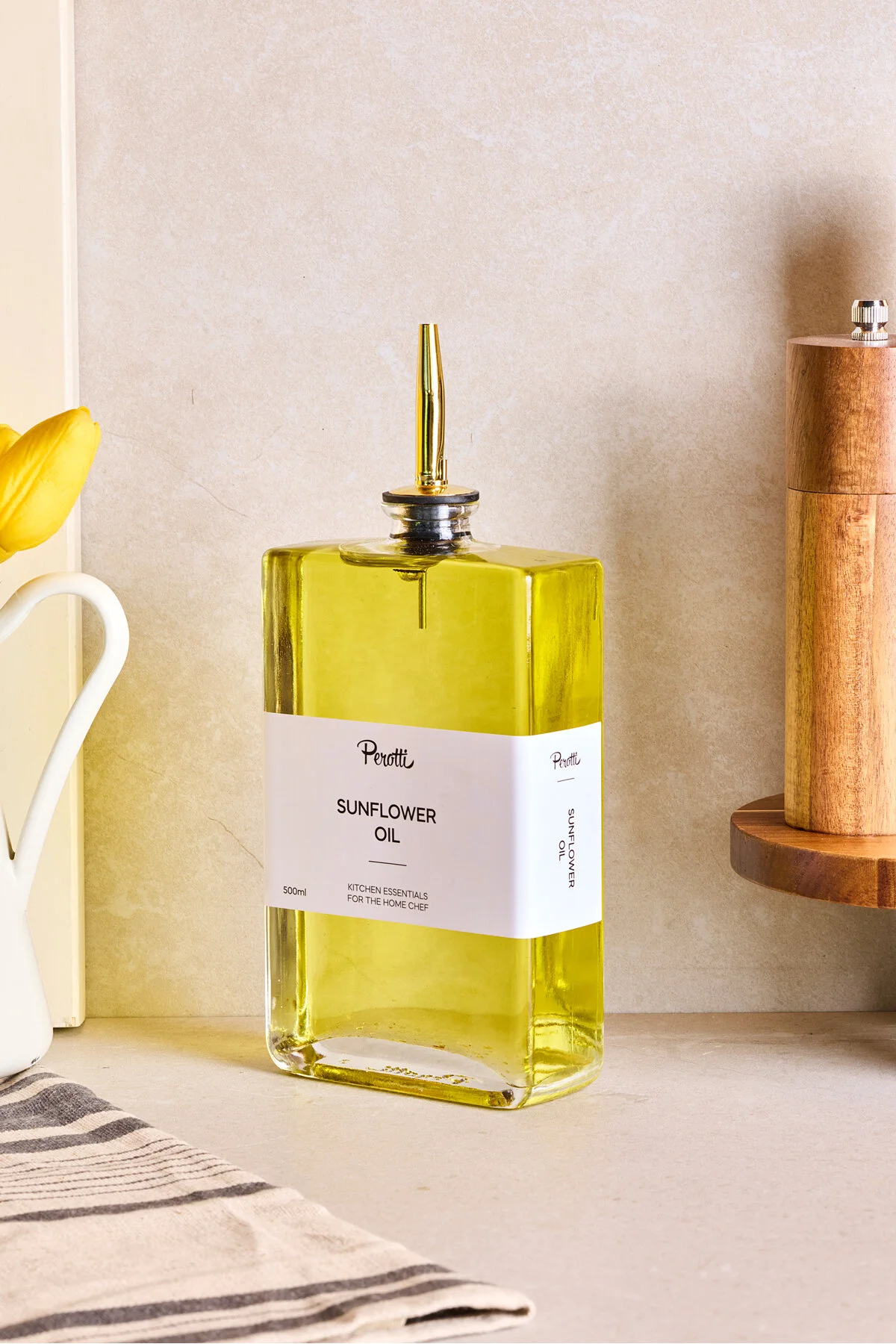 ظرف روغن نارنجی روکش طلای مولت 500 میل دایره سس شیشه ای Perotti