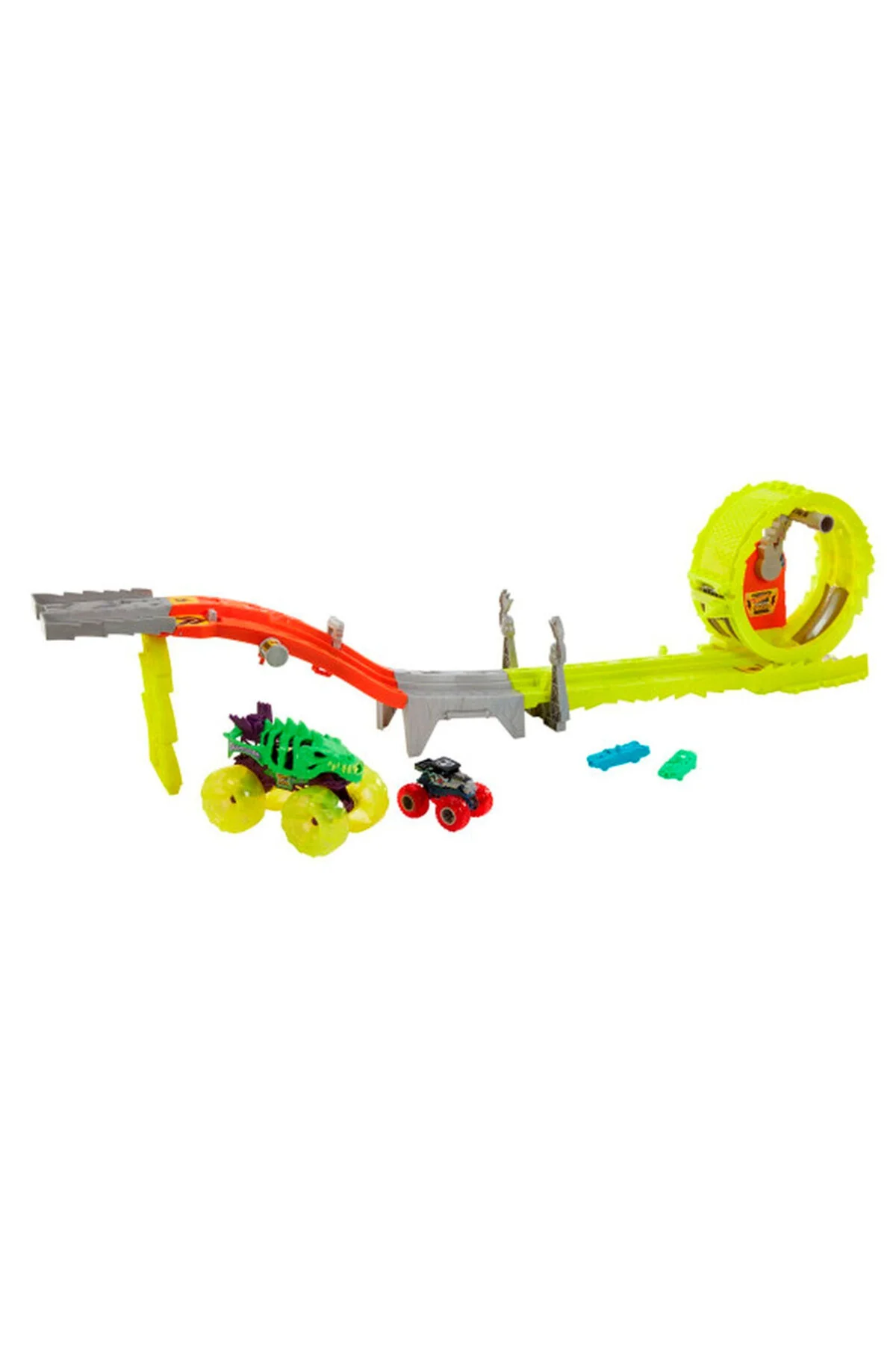 ماشین اسباب بازی MONSTER TRUCKS POWER SMASHERS PLAYSET BONE SHAKER در مقیاس 1:64 2 له شده HXT05 HOT WHEELS