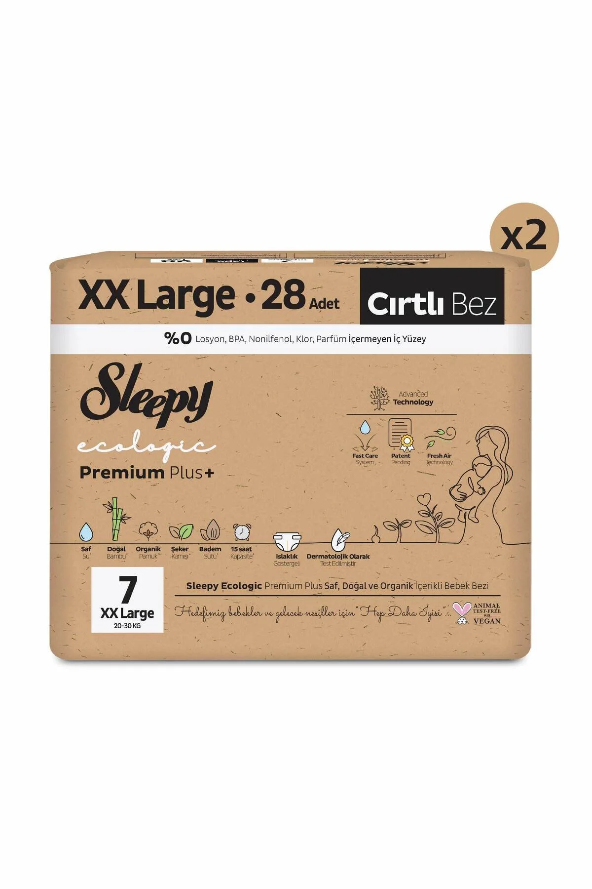 پوشک بچه ECOLOGIC PREMIUM PLUS SUPER PACK سایز 7 XXLARGE 56 عددی اورجینال Sleepy